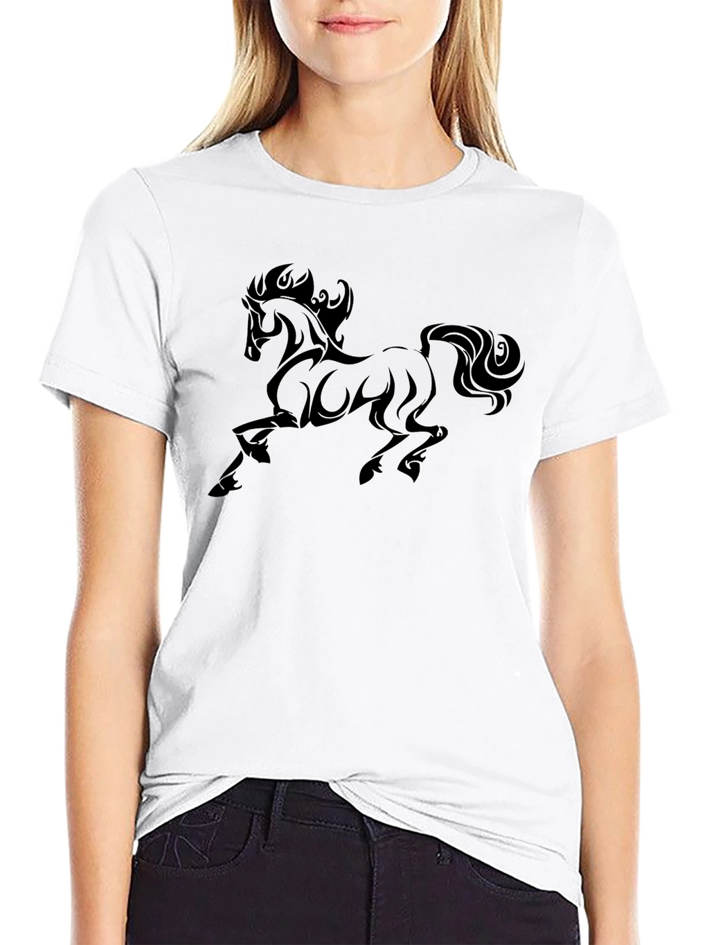 Mens Black T-Shirt with Bold Horse Graphic