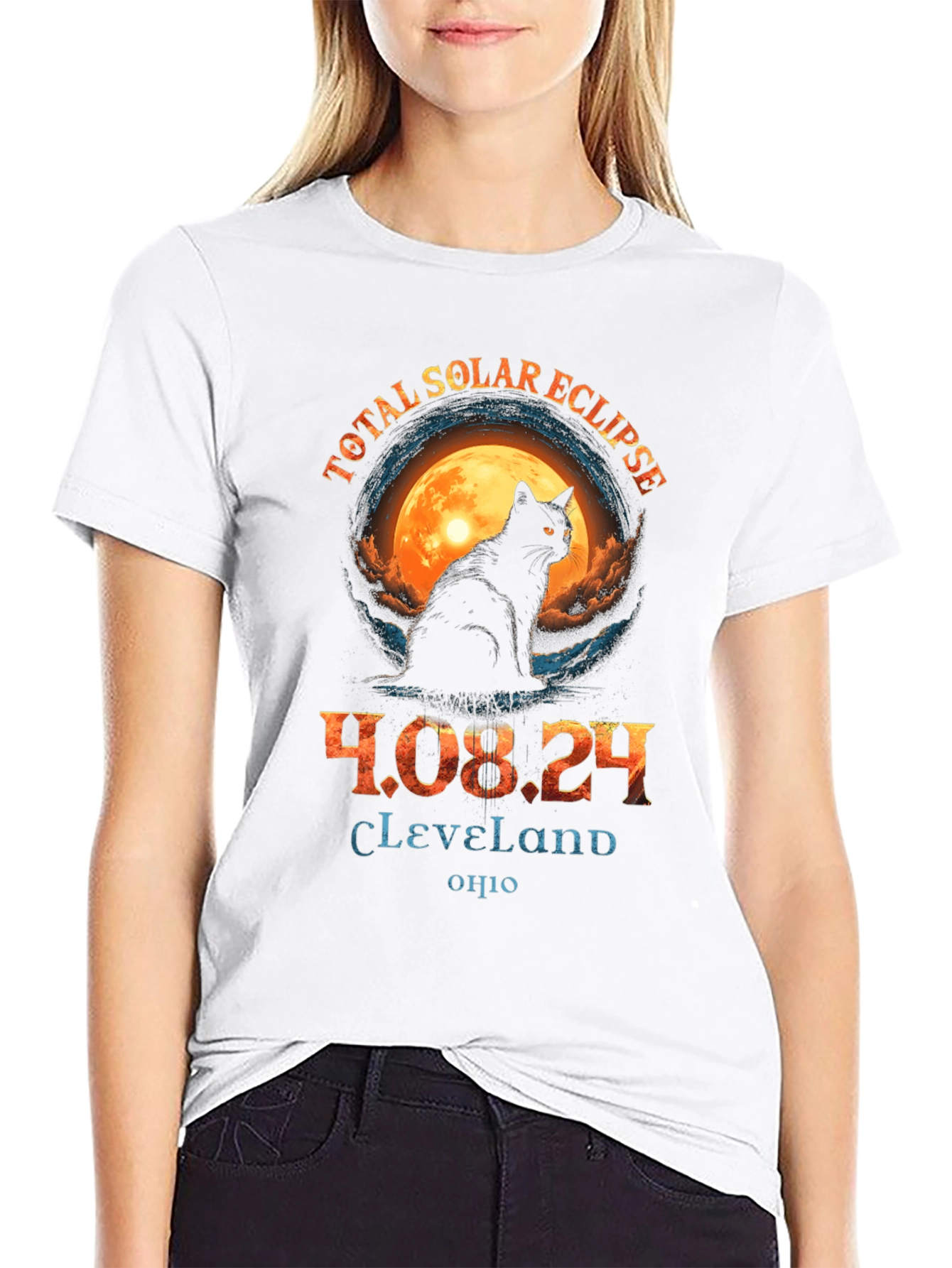 Total Solar Eclipse 2024 Cat T-Shirt