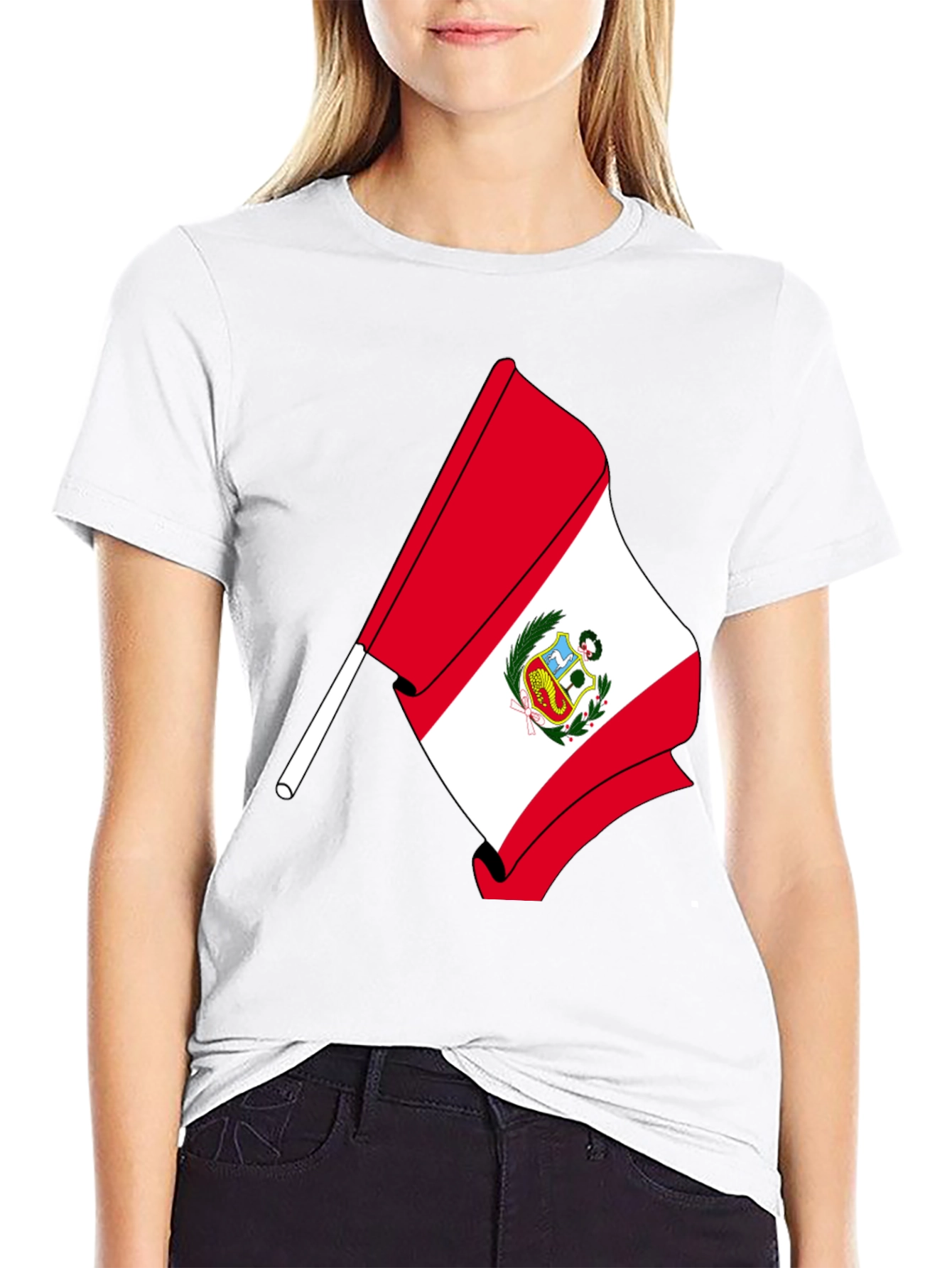 Peru Flag Graphic T-Shirt - Black