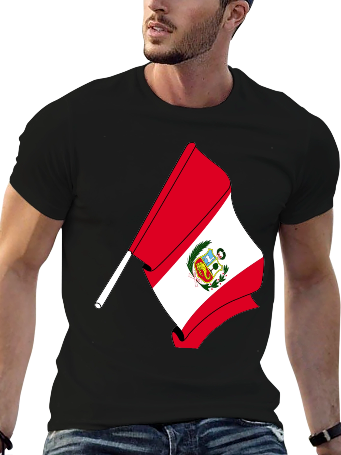 Peru Flag Graphic T-Shirt - Black