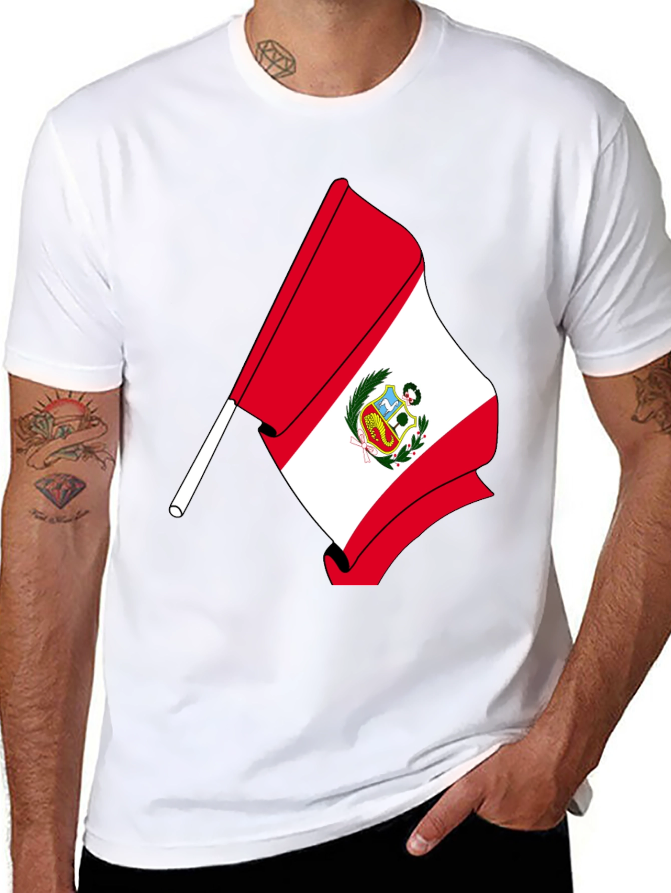 Peru Flag Graphic T-Shirt - Black
