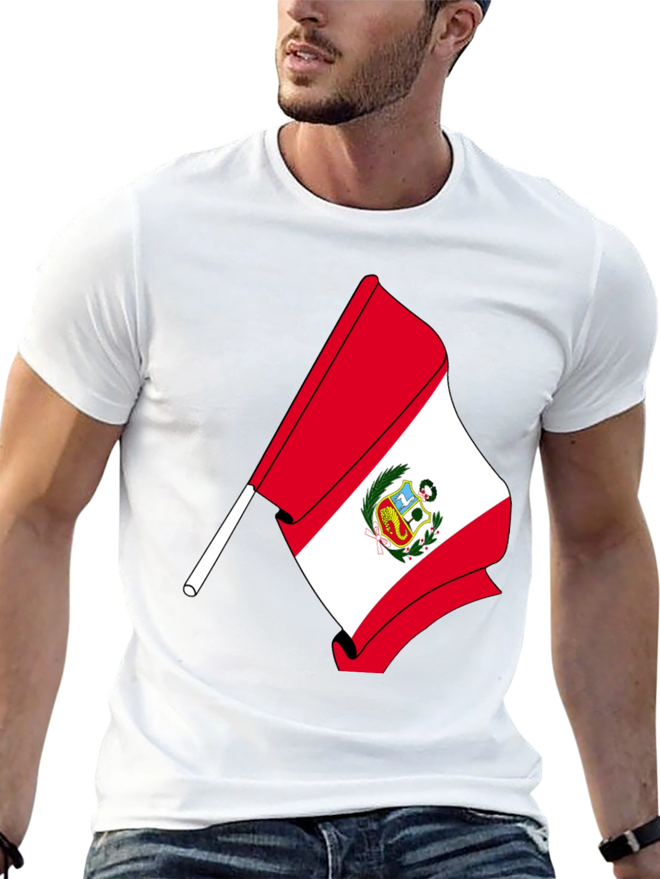 Peru Flag Graphic T-Shirt - Black