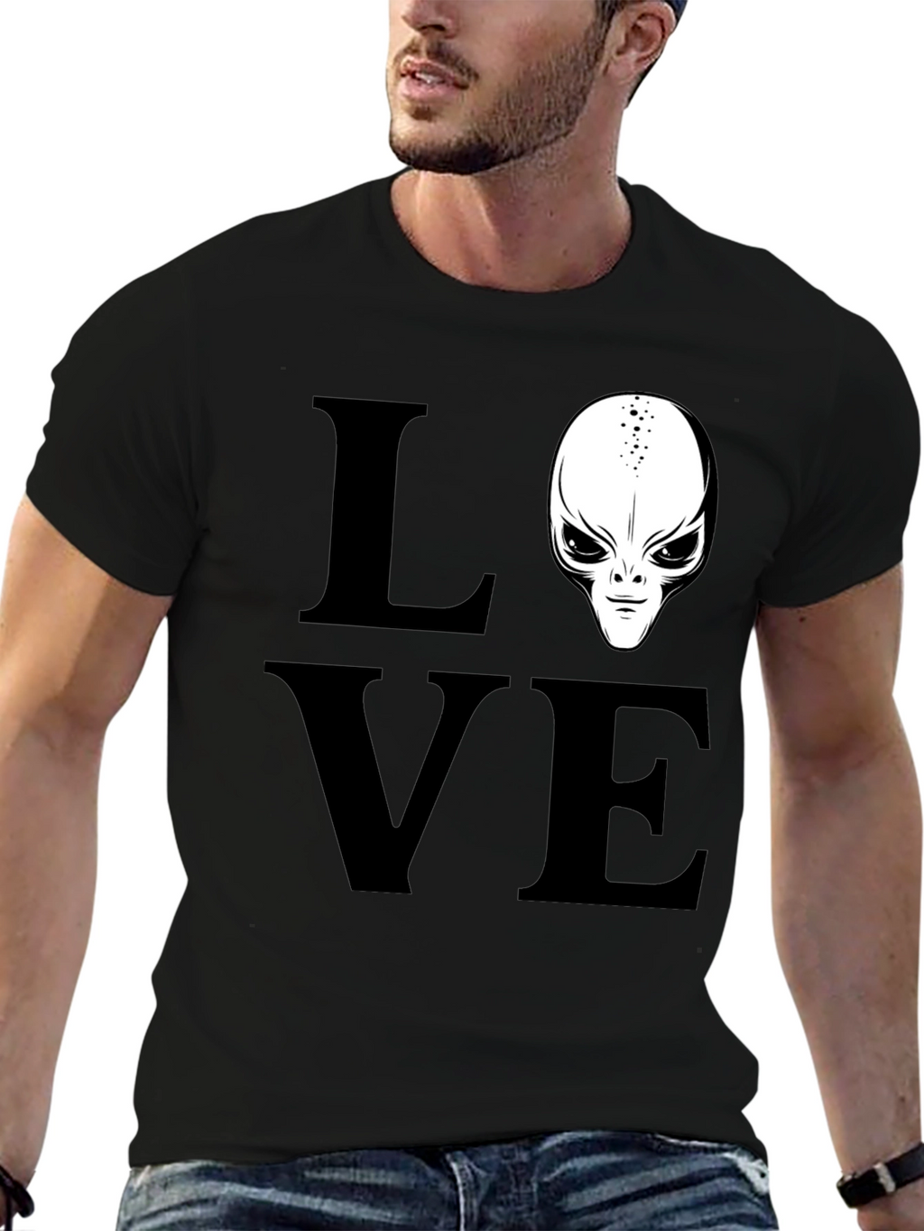 Love Alien Black T-Shirt Sci-Fi Design