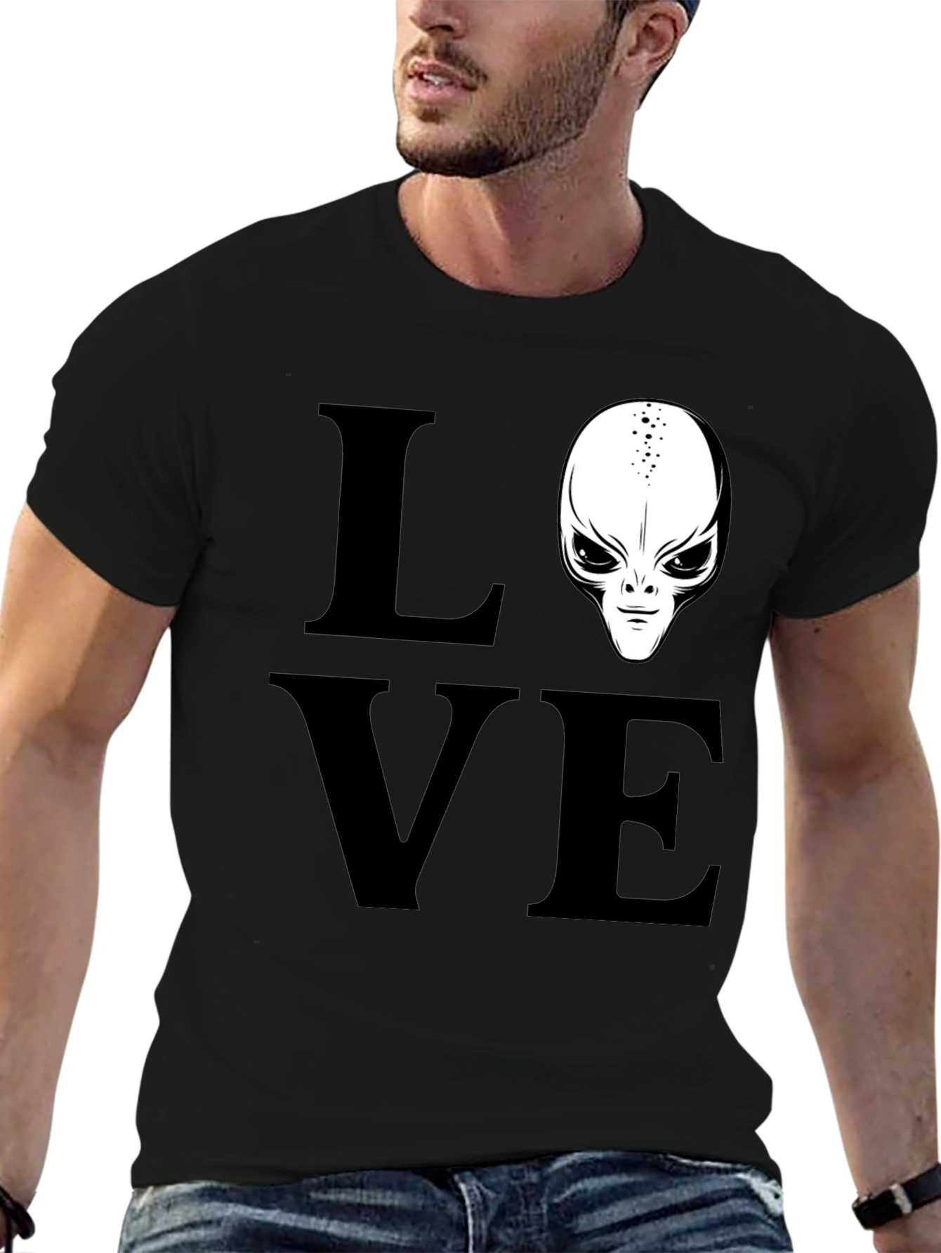Love Alien Black T-Shirt Sci-Fi Design