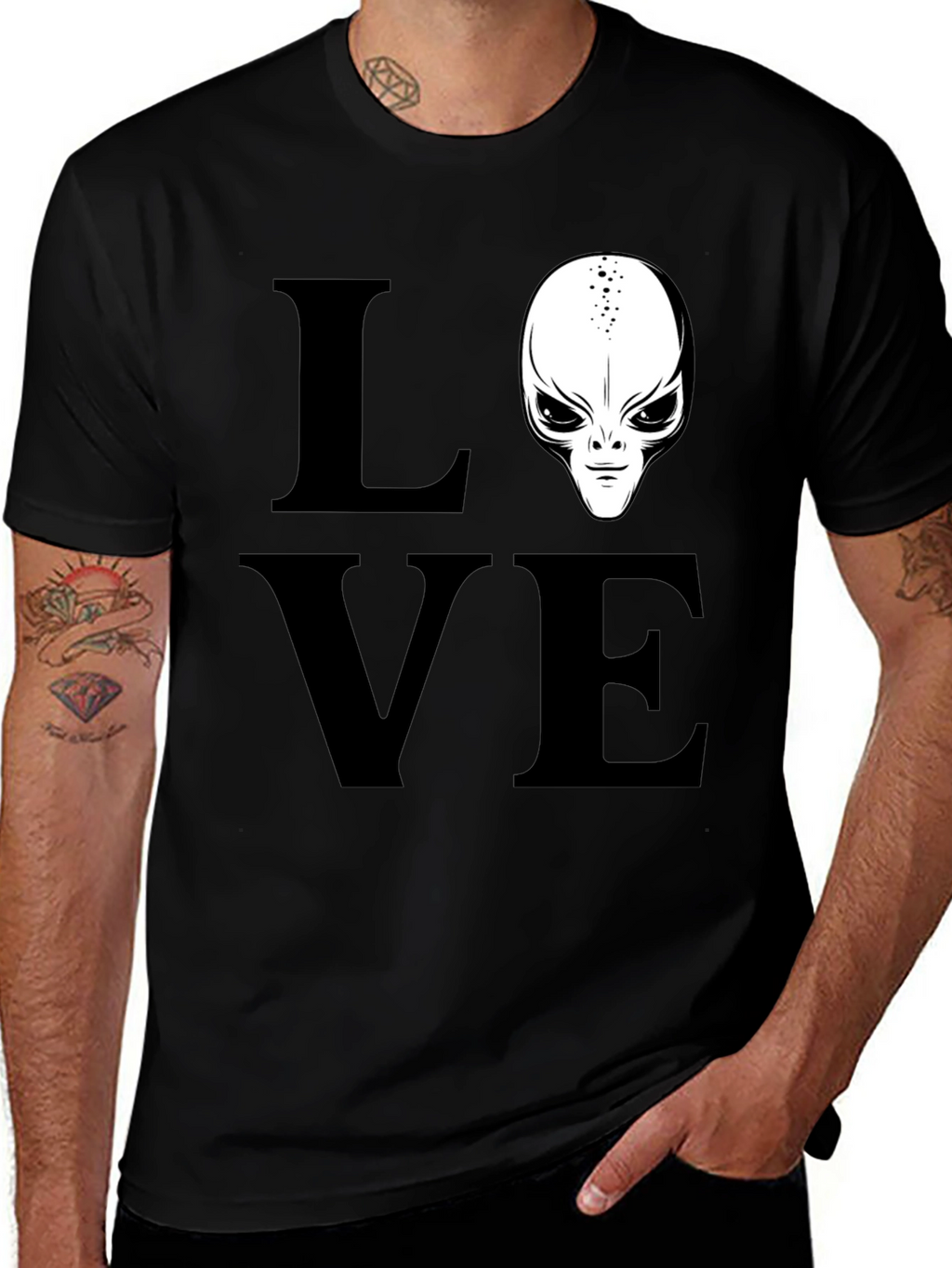 Love Alien Black T-Shirt Sci-Fi Design