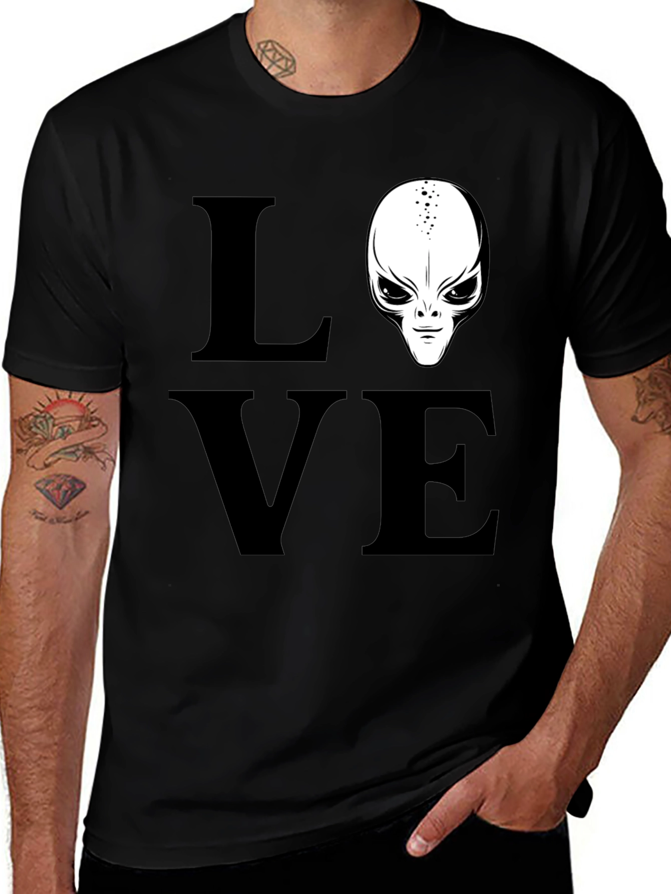 Love Alien Black T-Shirt Sci-Fi Design