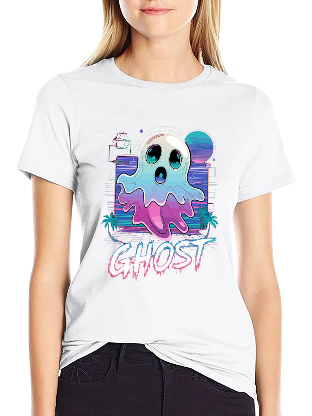 Retro Wave Ghost T-Shirt - Spooky Aesthetic Tee