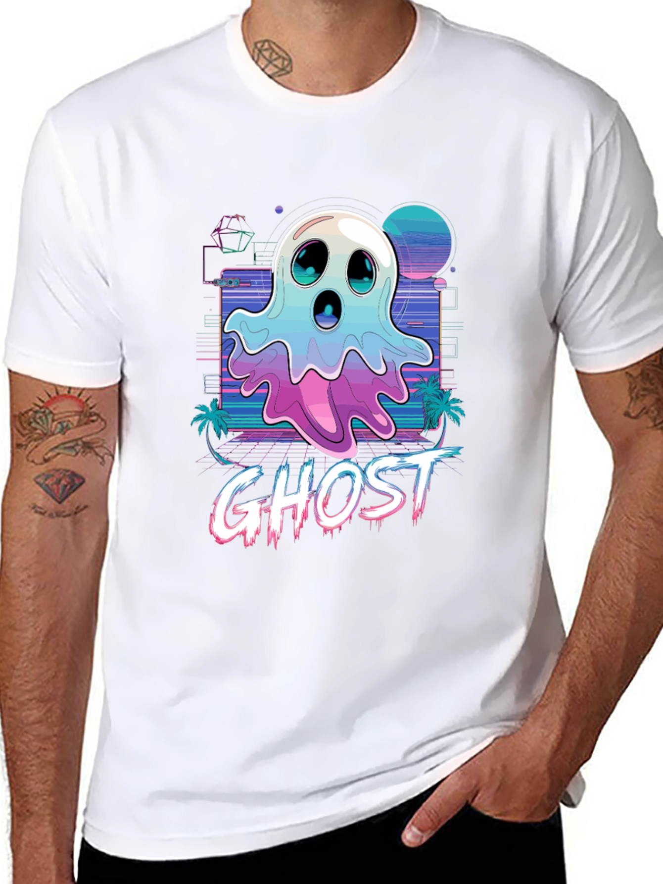 Retro Wave Ghost T-Shirt - Spooky Aesthetic Tee