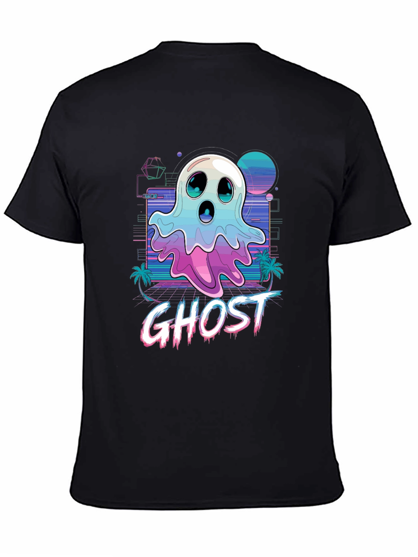 Retro Wave Ghost T-Shirt - Spooky Aesthetic Tee