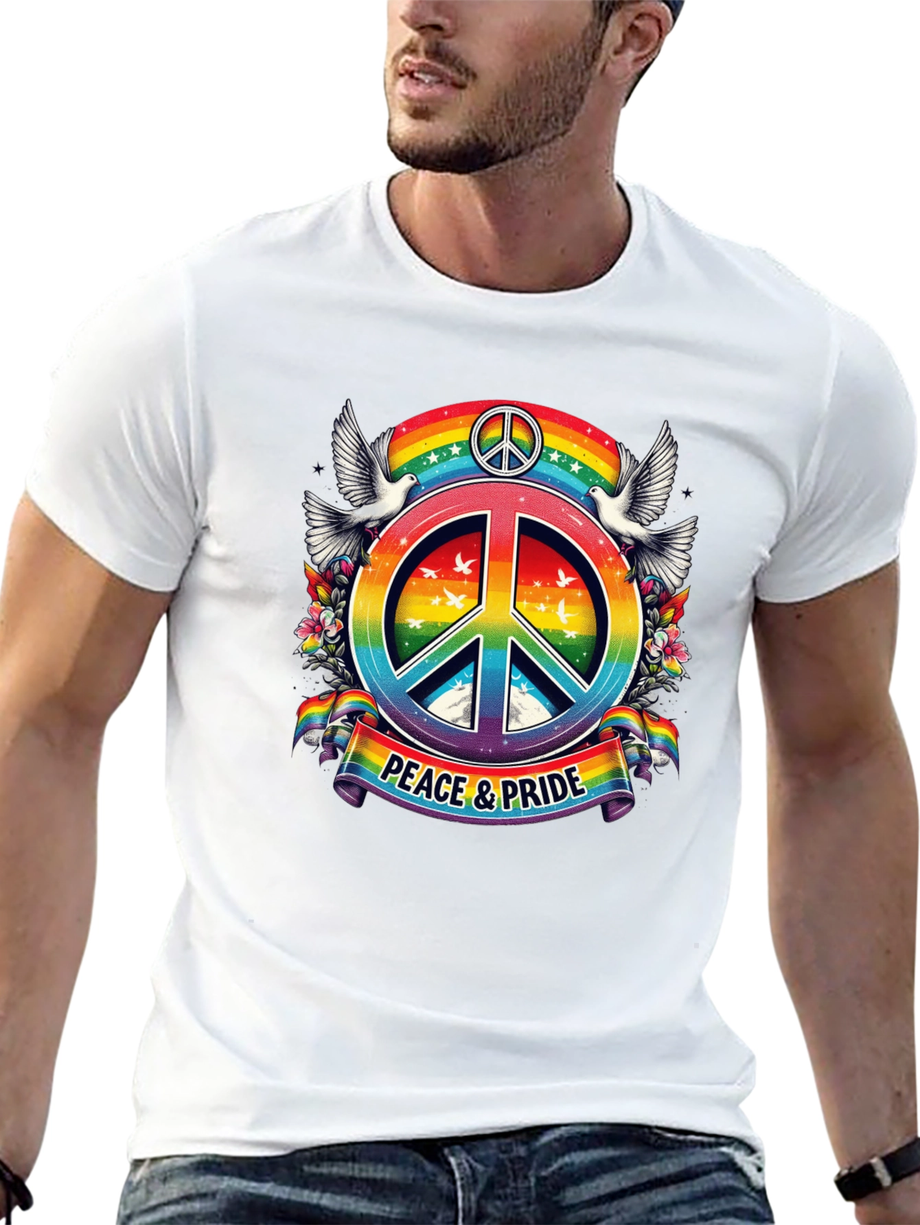 Peace & Pride Rainbow Graphic T-Shirt