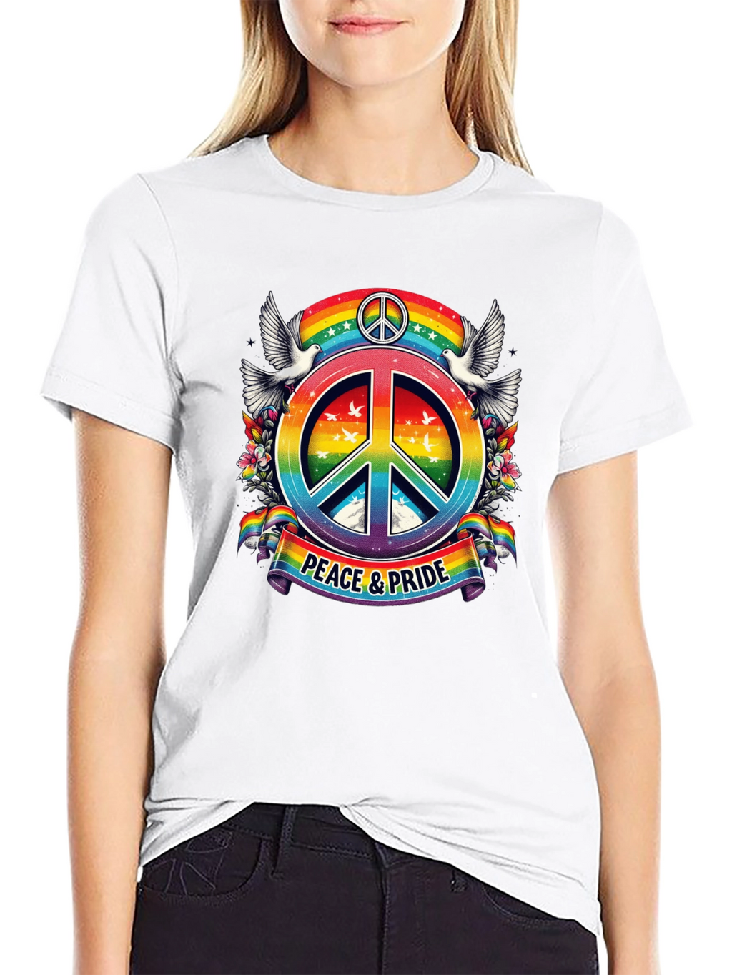 Peace & Pride Rainbow Graphic T-Shirt