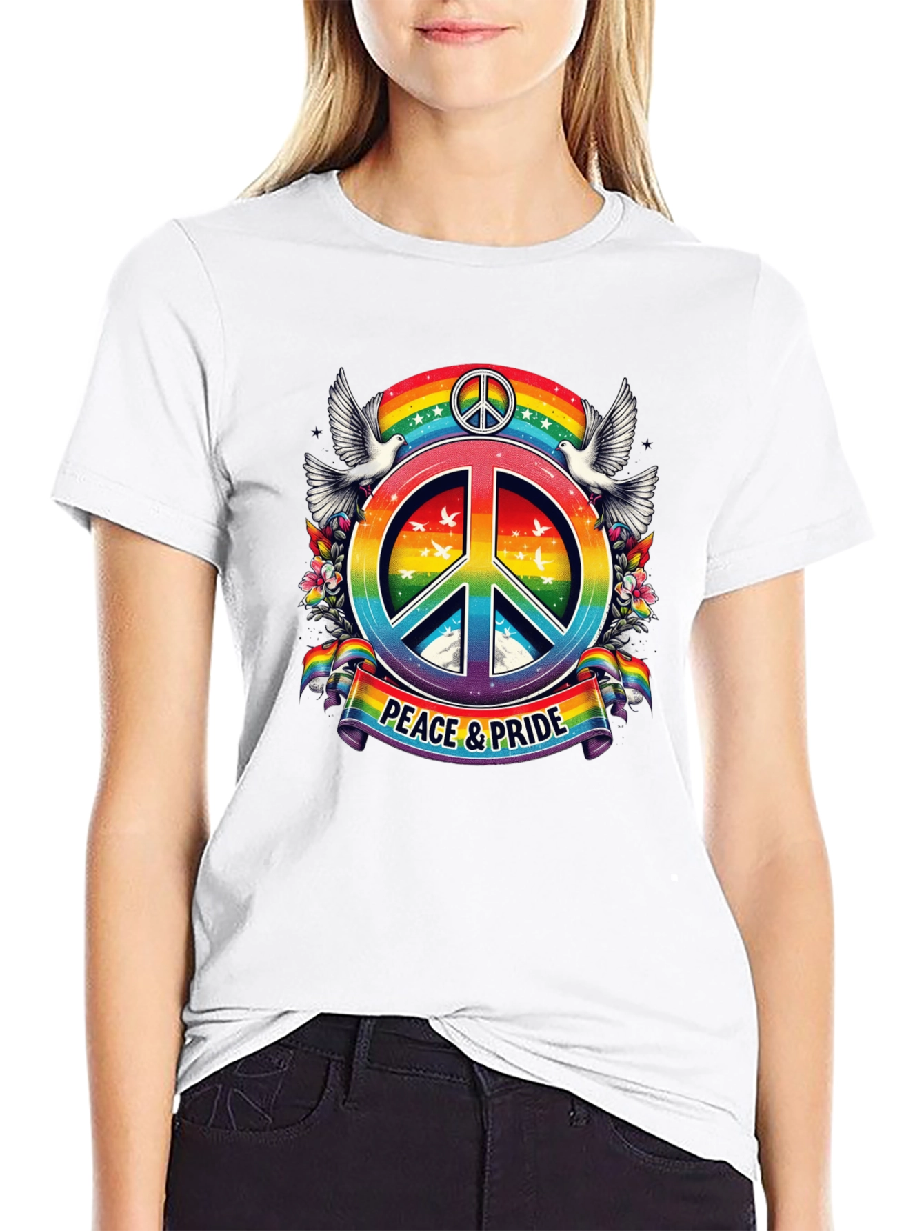Peace & Pride Rainbow Graphic T-Shirt