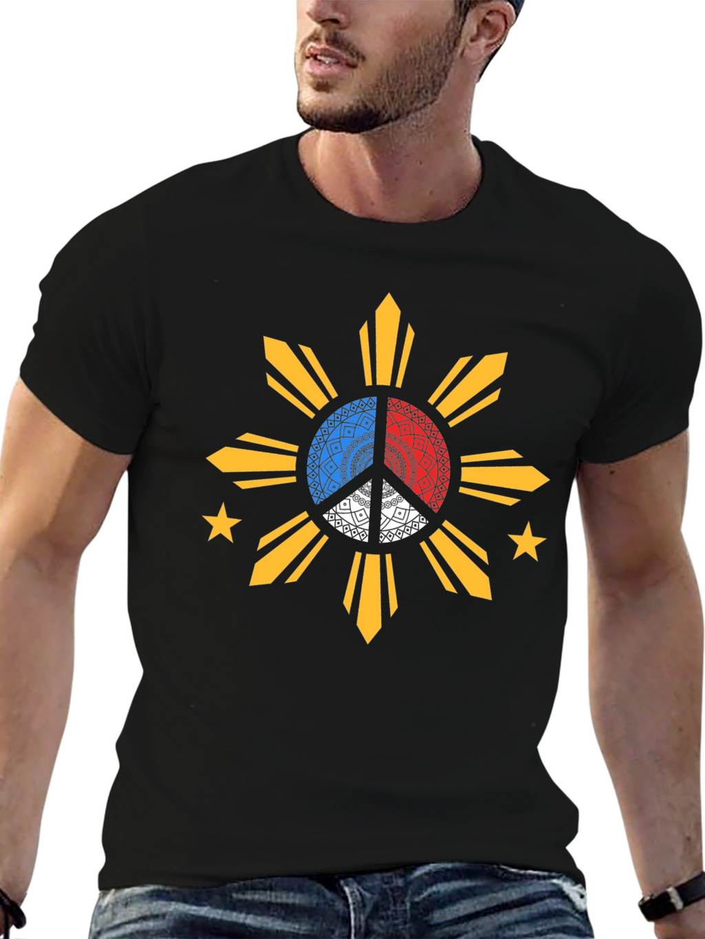 Filipino Sun Peace Sign Black T-Shirt