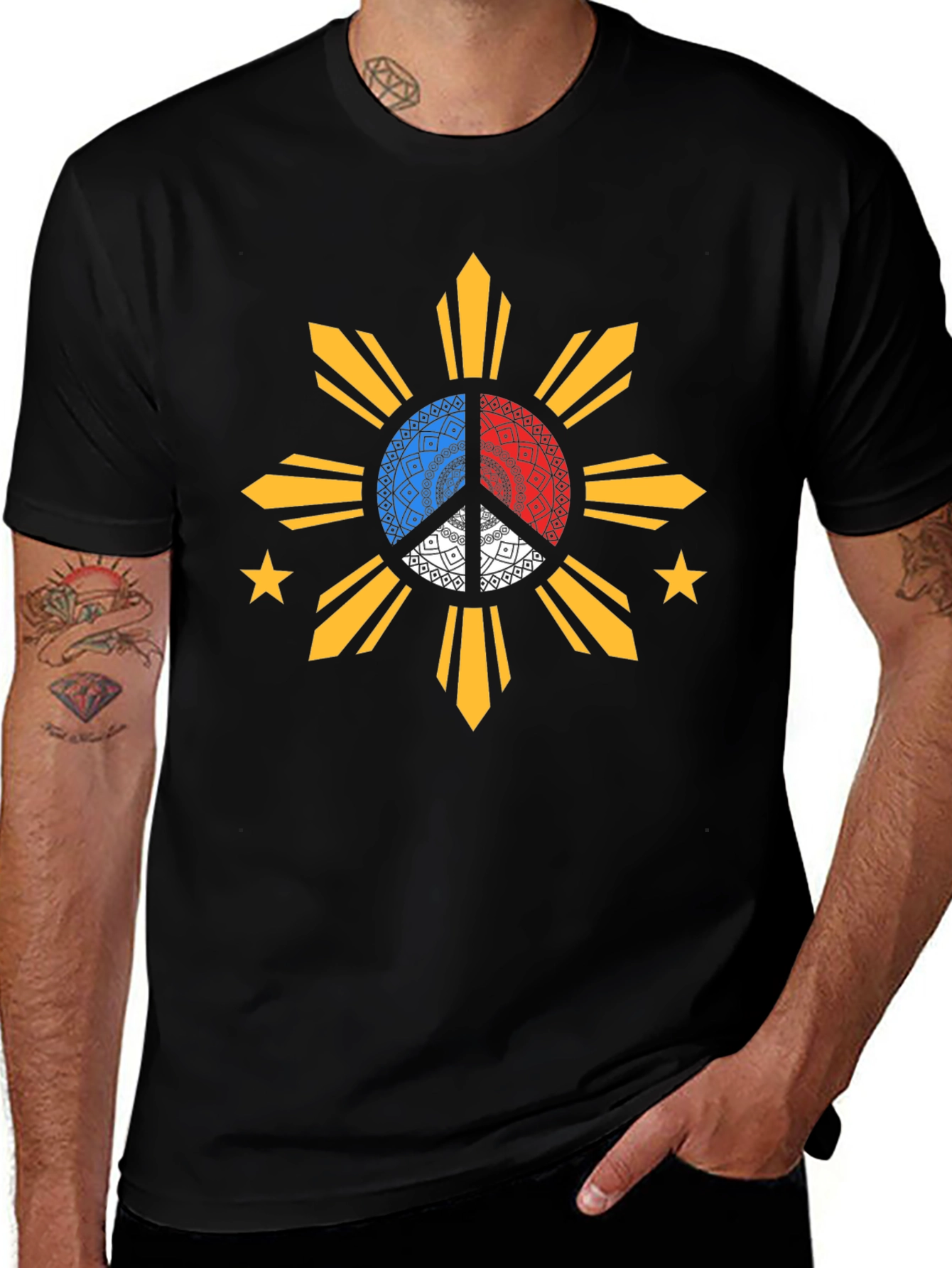 Filipino Sun Peace Sign Black T-Shirt