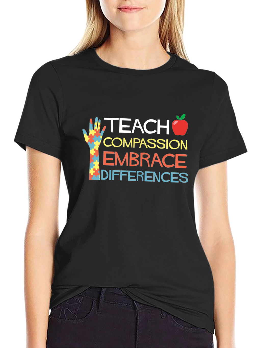 Teach Compassion Embrace Differences Black T-Shirt
