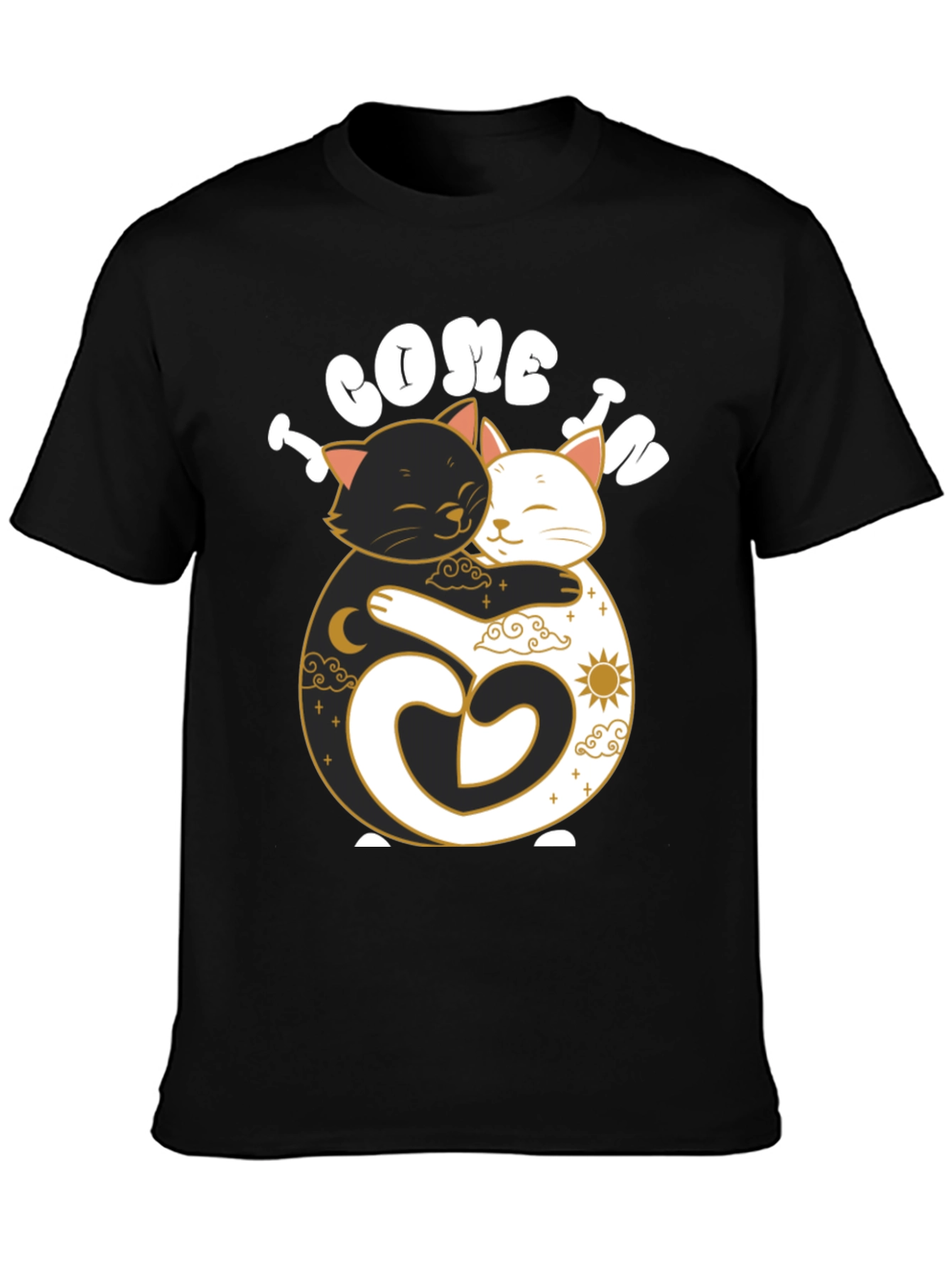 Yin Yang Cats Hugging Graphic Tee - Unisex Black T-Shirt
