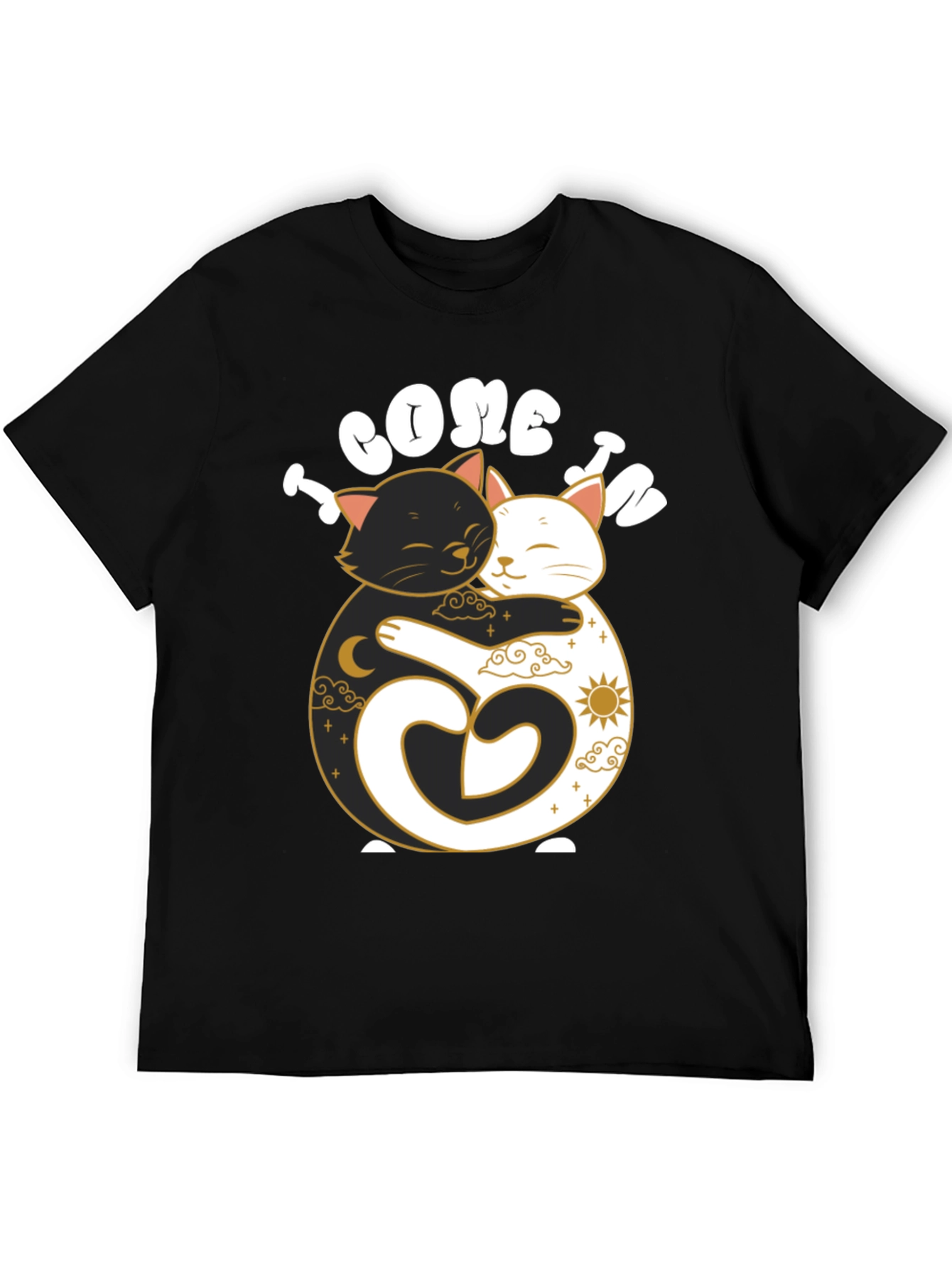 Yin Yang Cats Hugging Graphic Tee - Unisex Black T-Shirt