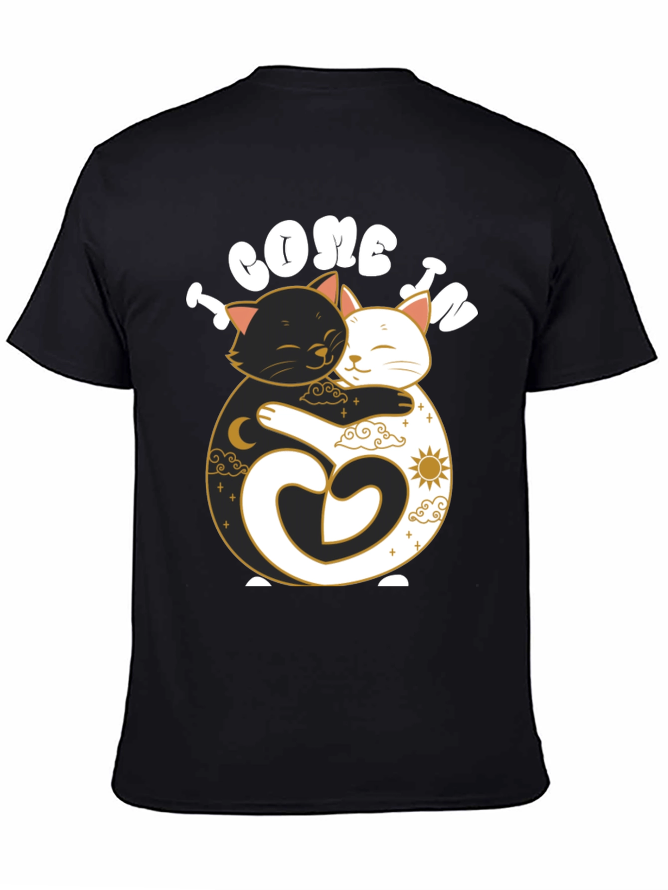 Yin Yang Cats Hugging Graphic Tee - Unisex Black T-Shirt
