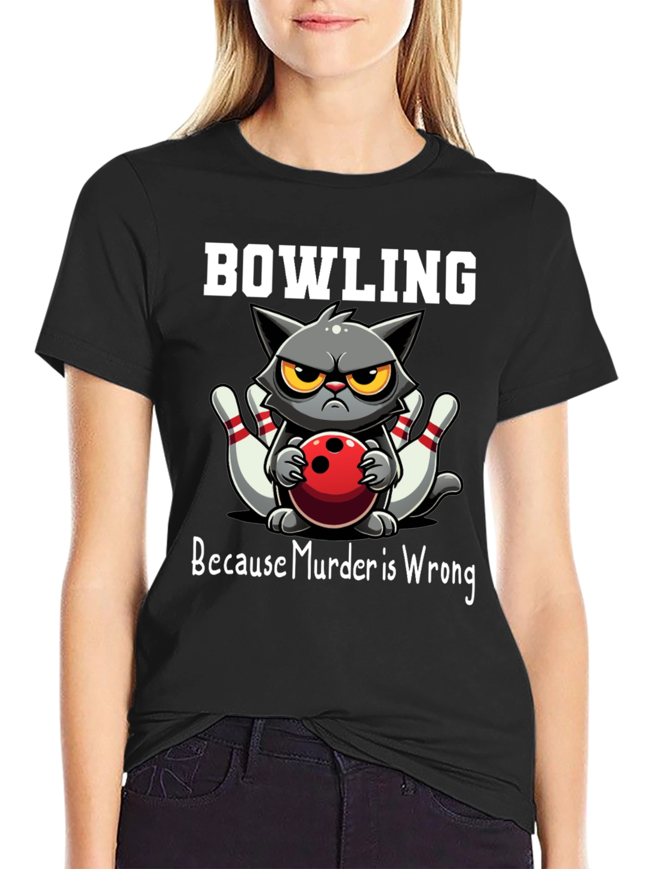 Bowling Cat T-Shirt - Because Murder is Wrong