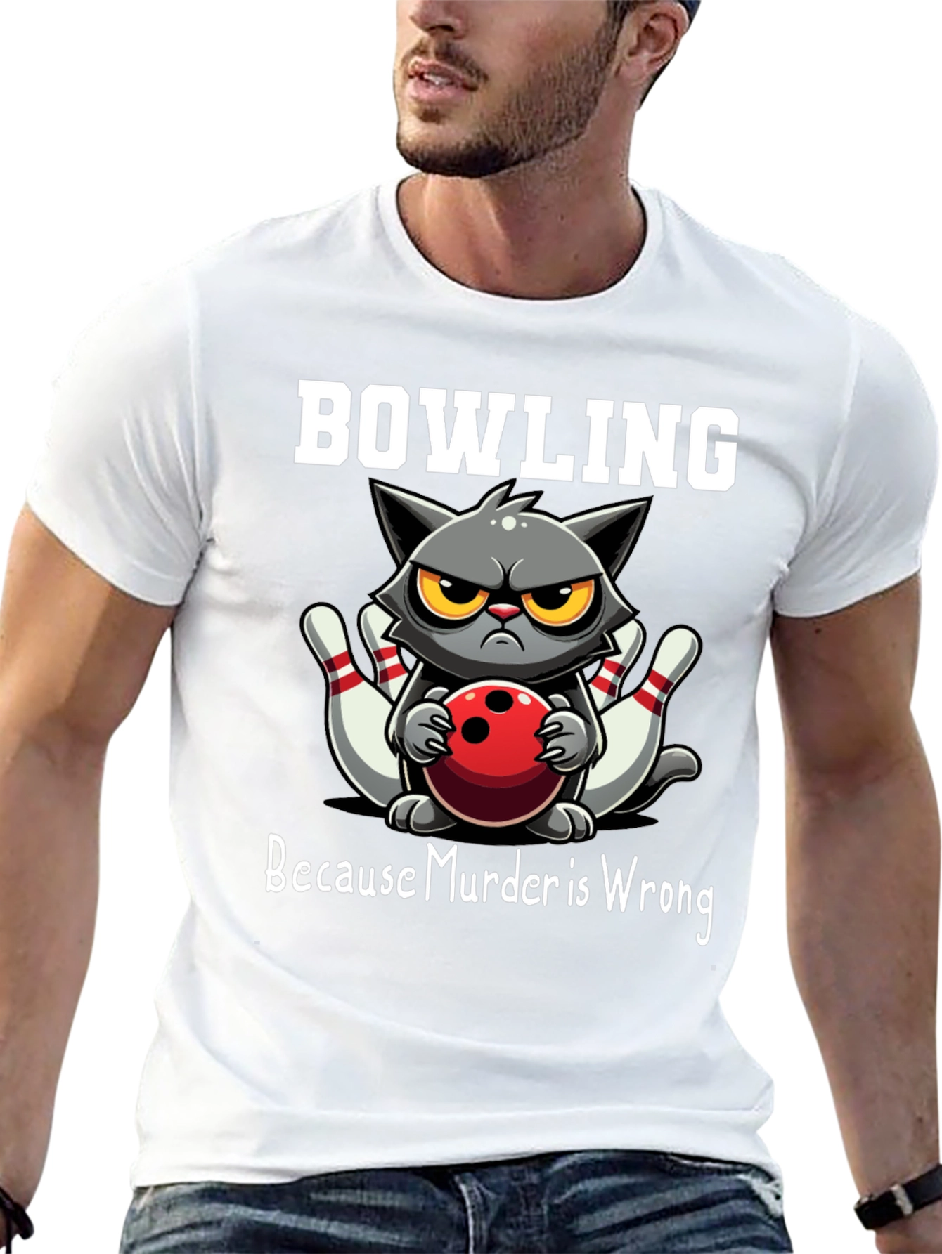 Bowling Cat T-Shirt - Because Murder is Wrong