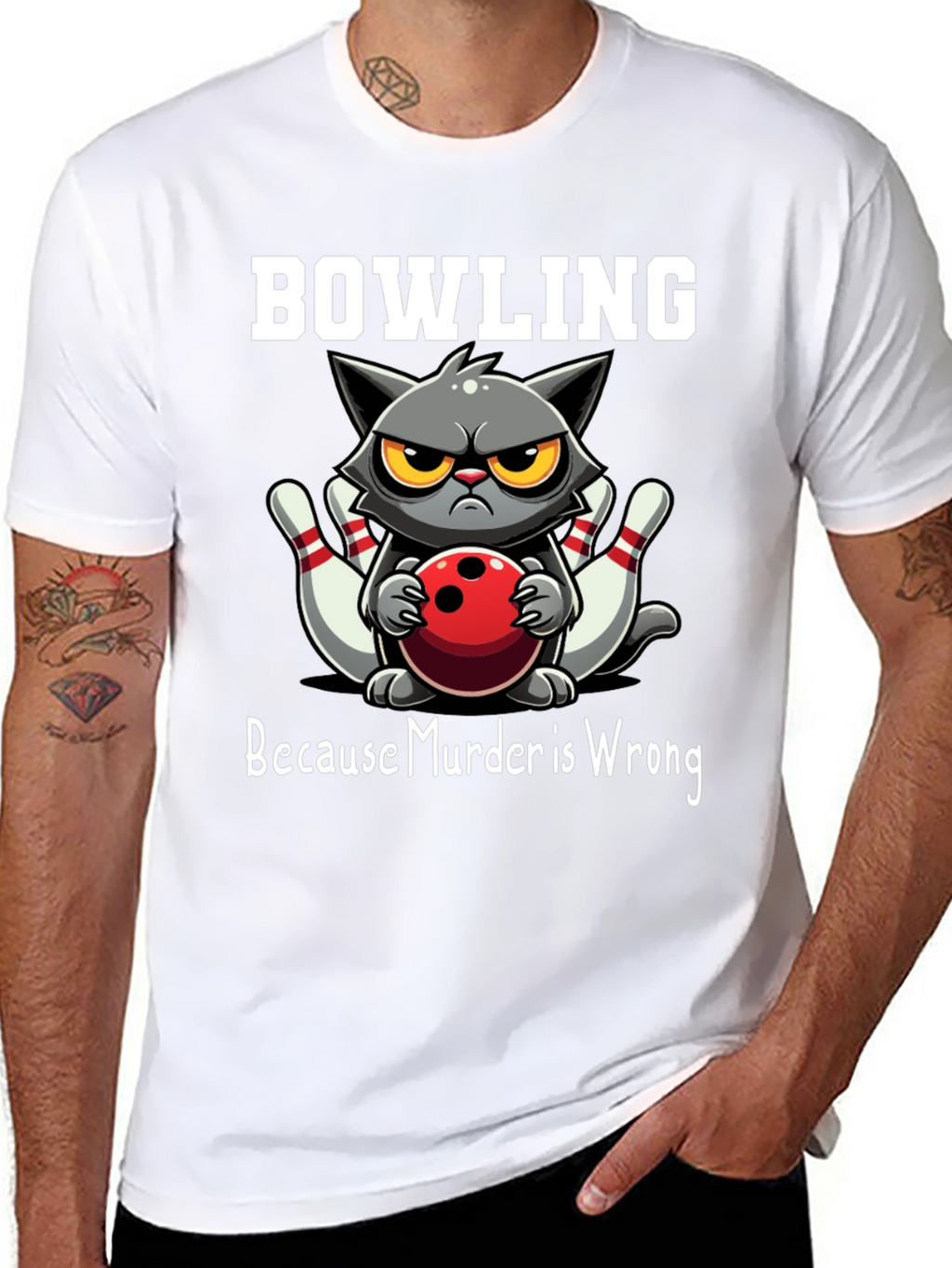 Bowling Cat T-Shirt - Because Murder is Wrong