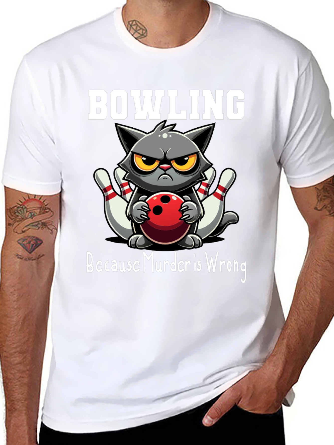 Bowling Cat T-Shirt - Because Murder is Wrong