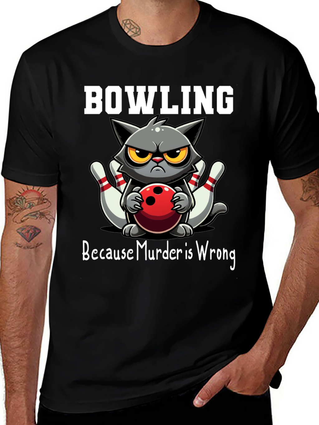Bowling Cat T-Shirt - Because Murder is Wrong