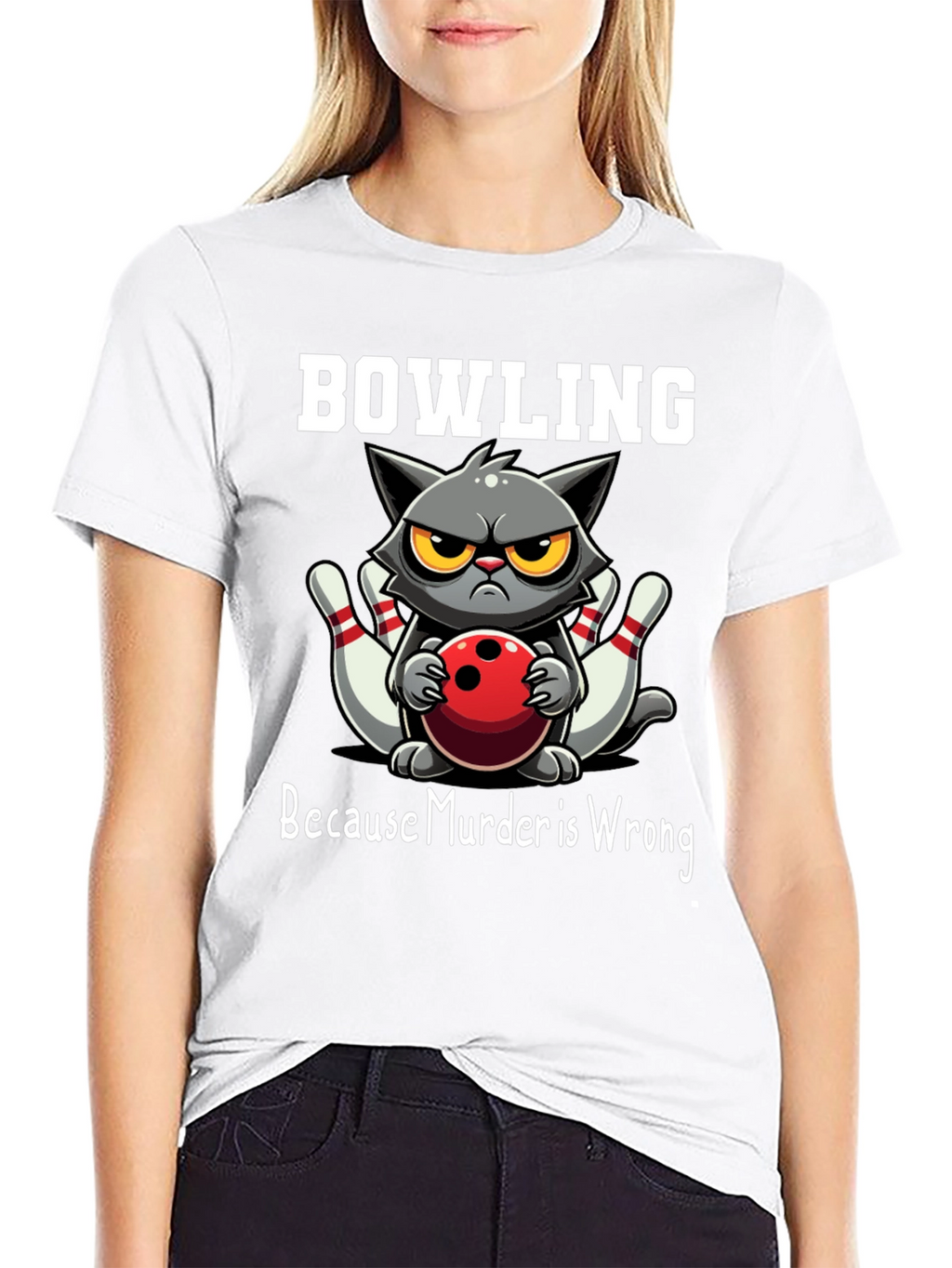 Bowling Cat T-Shirt - Because Murder is Wrong