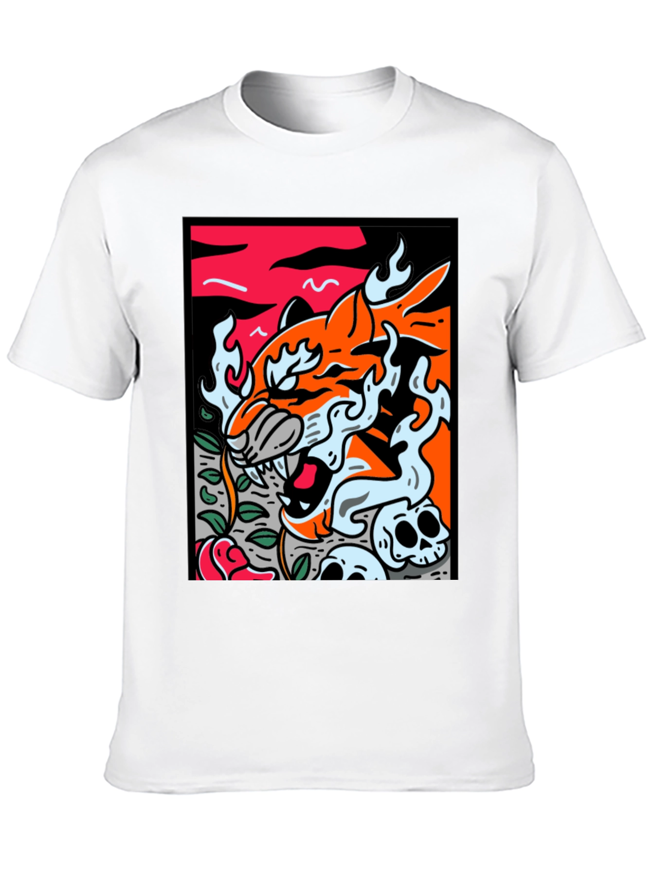 Graphic Tee - Tiger Skulls and Rose Design