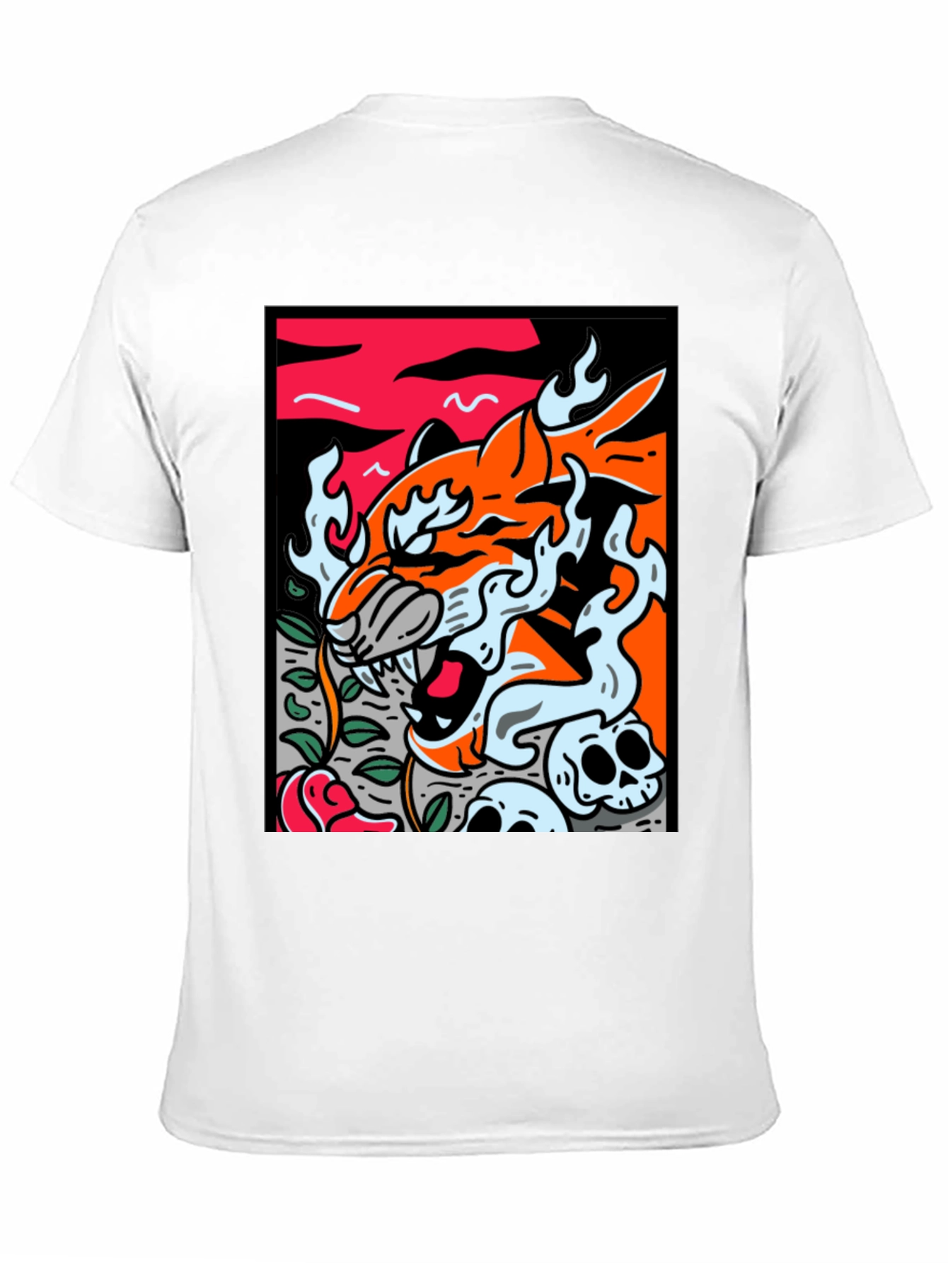 Graphic Tee - Tiger Skulls and Rose Design
