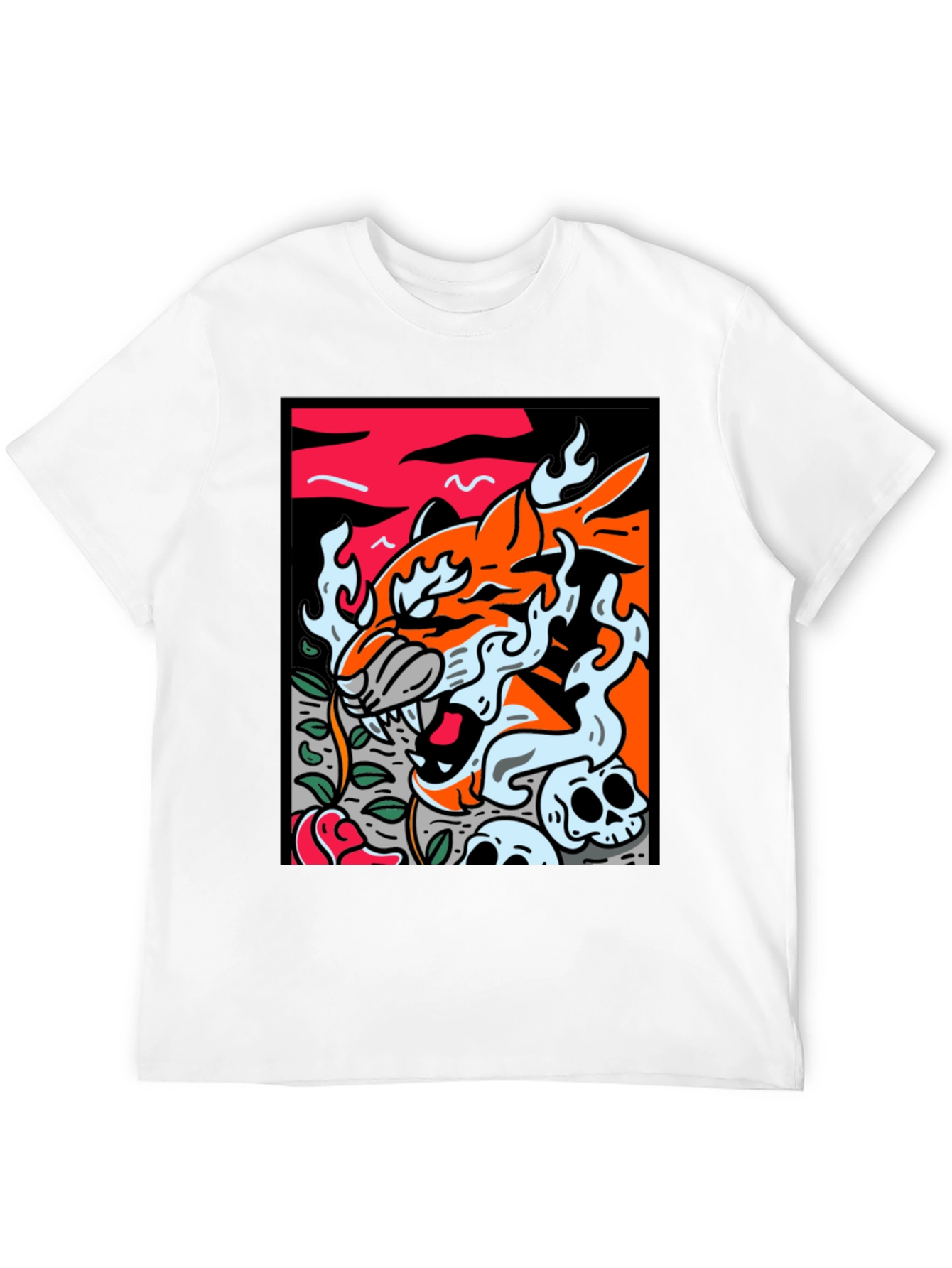 Graphic Tee - Tiger Skulls and Rose Design