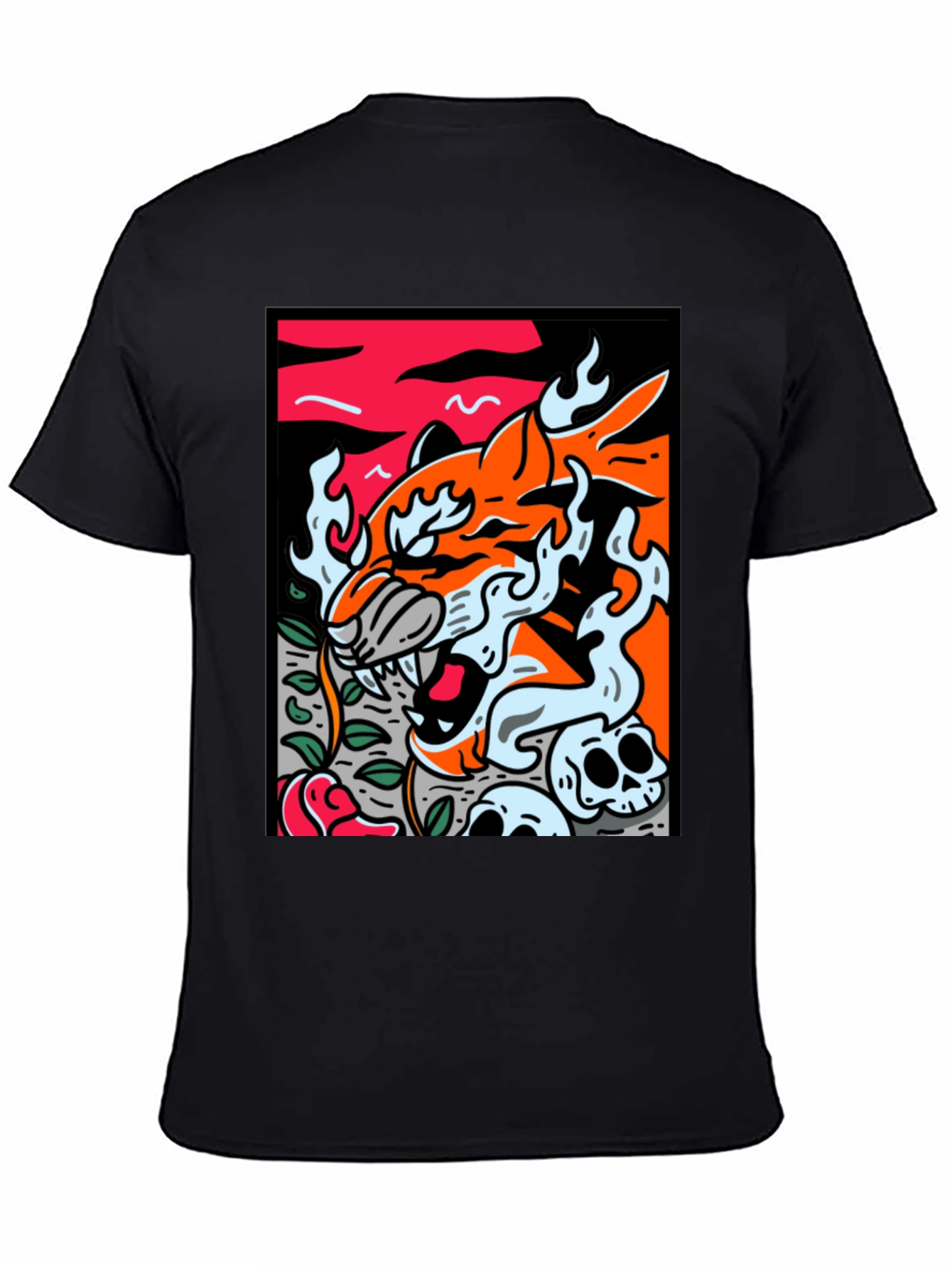 Graphic Tee - Tiger Skulls and Rose Design