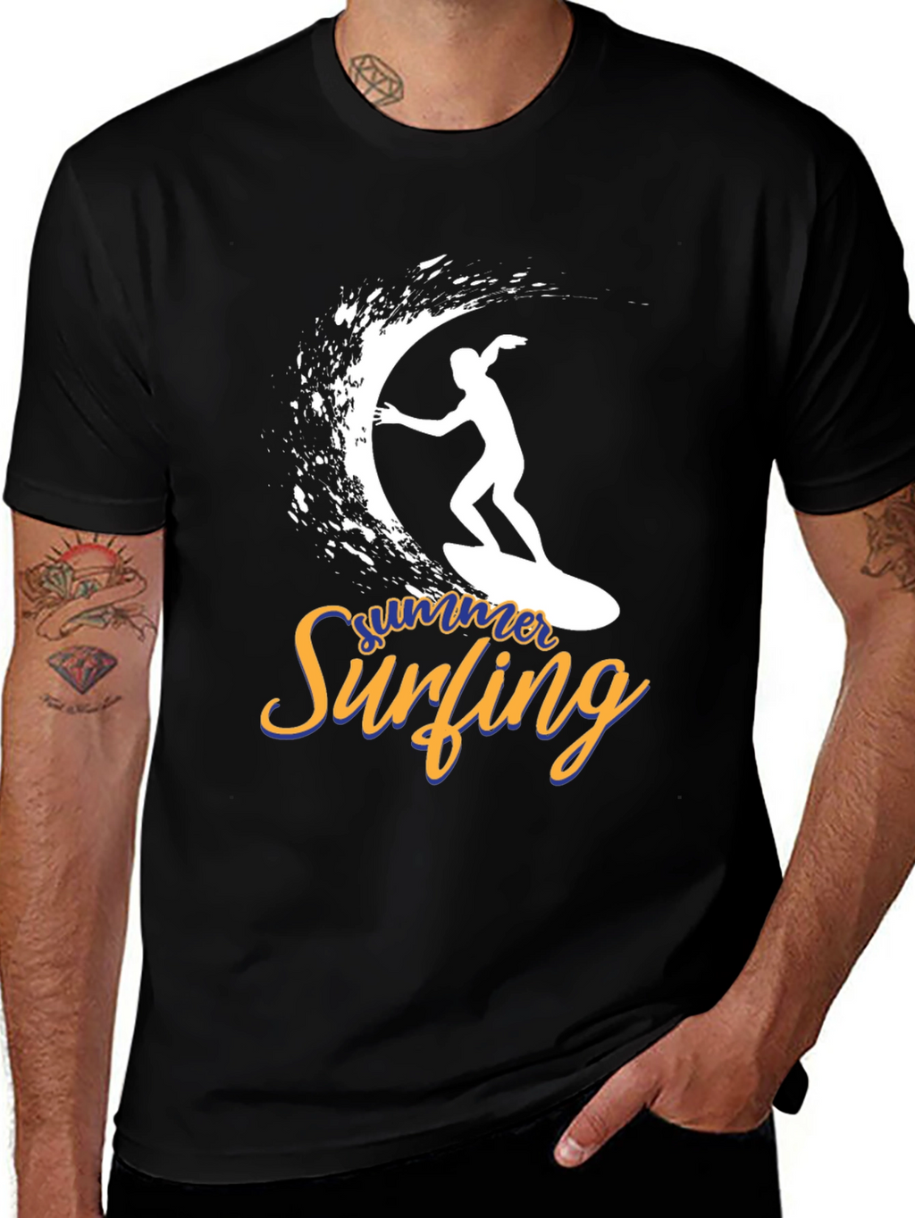 Summer Surfing Graphic T-Shirt - Black
