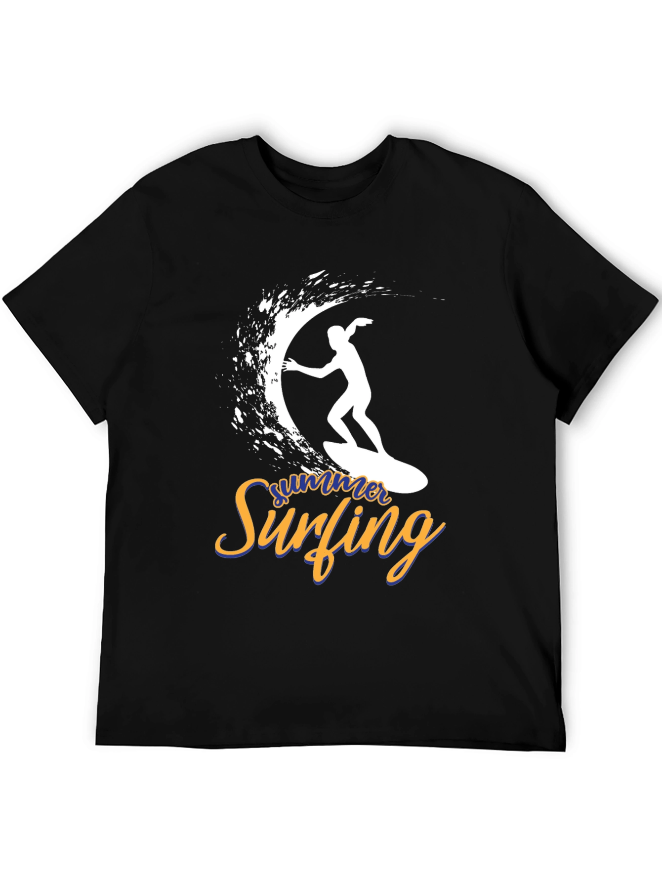 Summer Surfing Graphic T-Shirt - Black