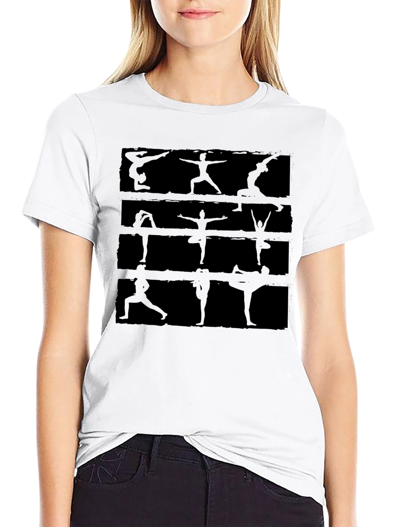 Yoga Pose Graphic Print Black T-Shirt