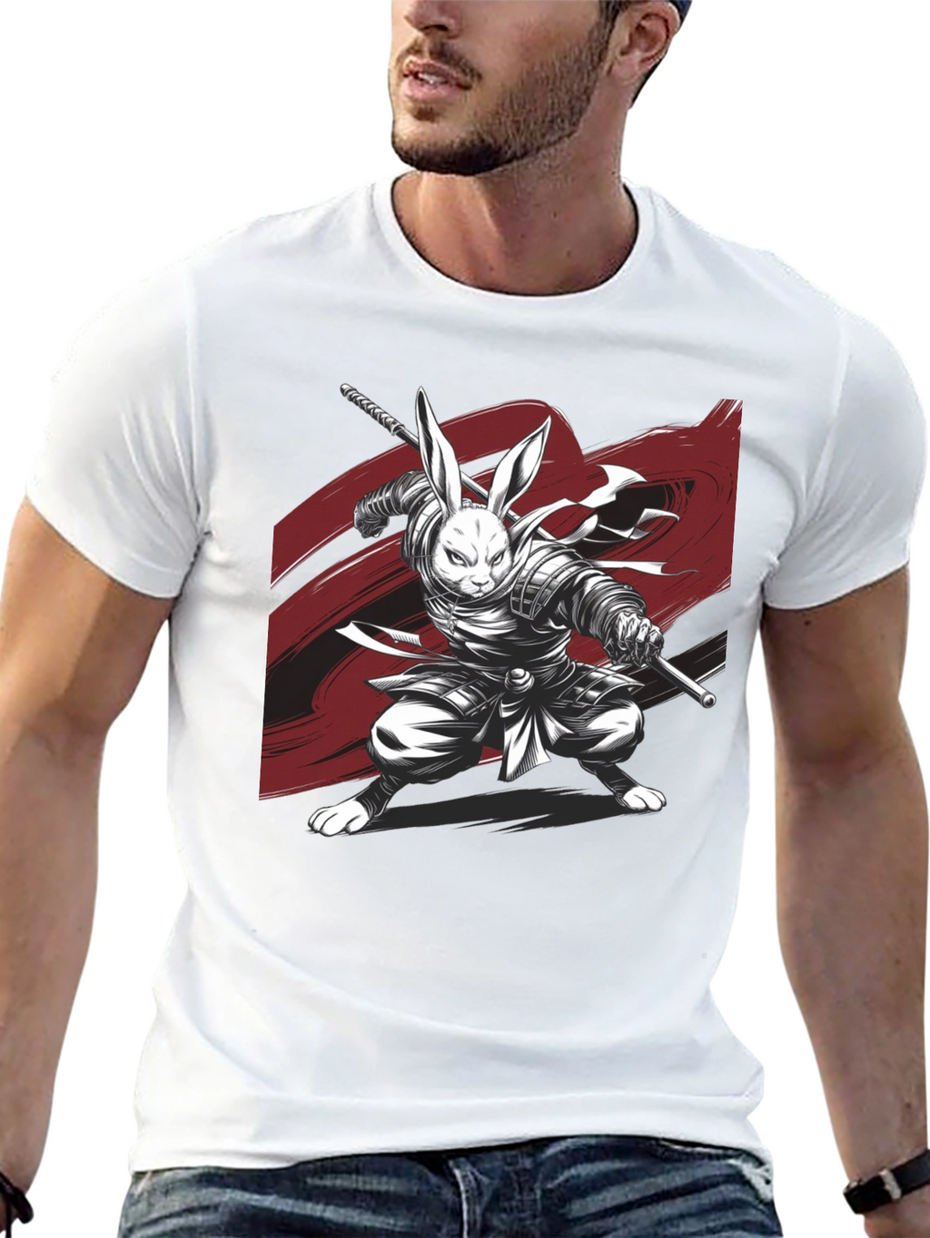 Rabbit Samurai Black T-Shirt - Unique Graphic Tee