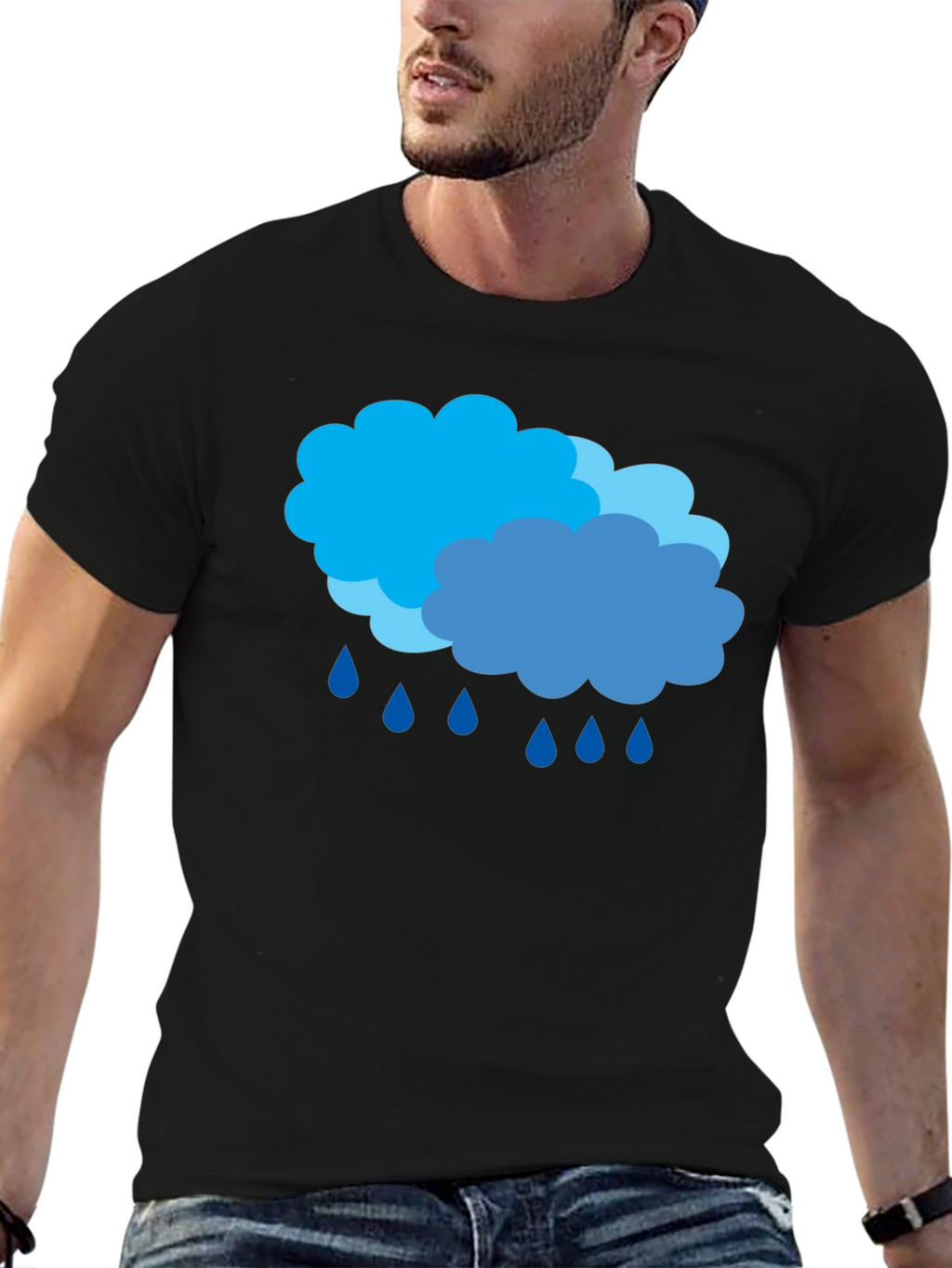 Rainy Day Clouds Graphic Black T-Shirt