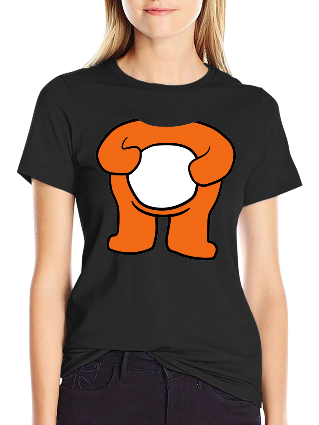 Orange Cartoon Character Graphic Black T-Shirt
