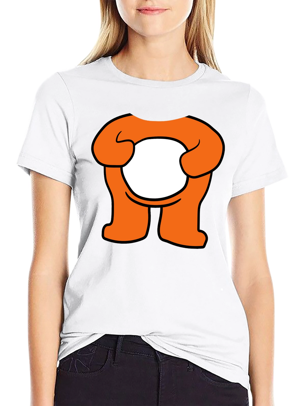 Orange Cartoon Character Graphic Black T-Shirt