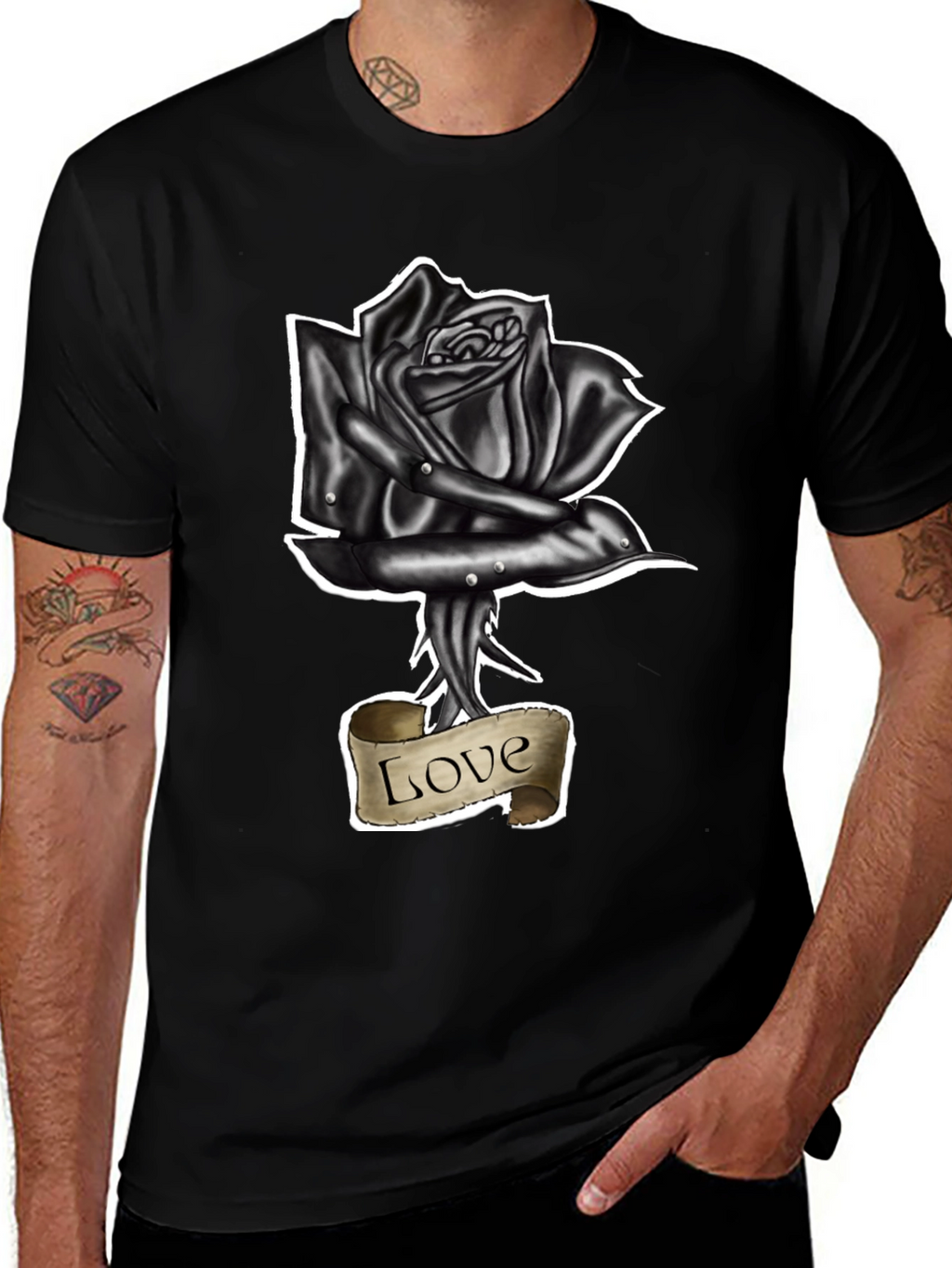 Black Rose Love Tattoo Graphic T-Shirt