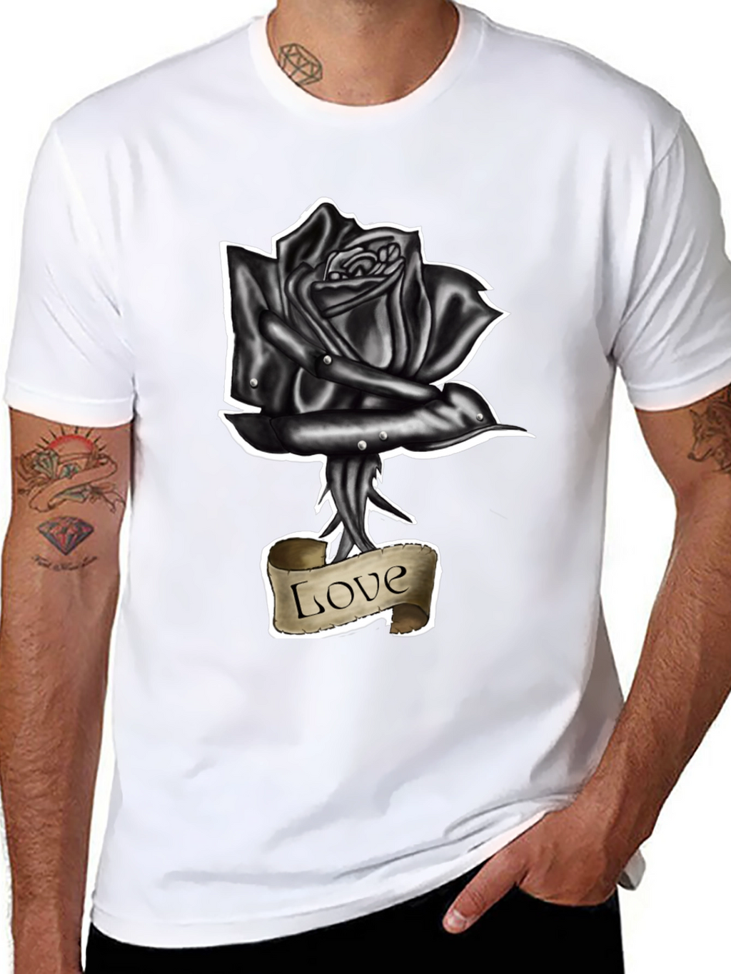 Black Rose Love Tattoo Graphic T-Shirt