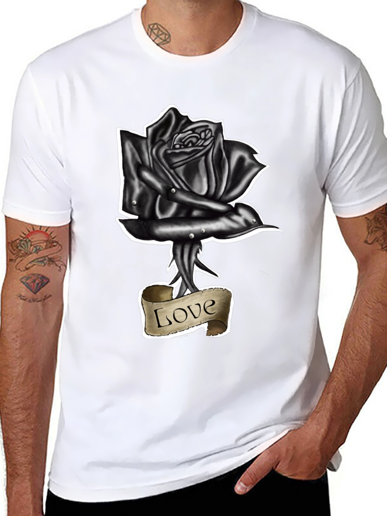 Black Rose Love Tattoo Graphic T-Shirt