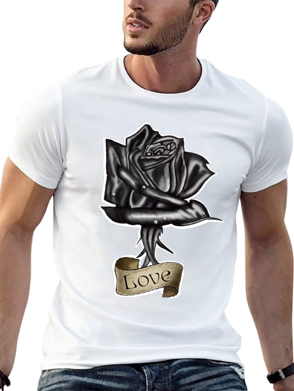 Black Rose Love Tattoo Graphic T-Shirt