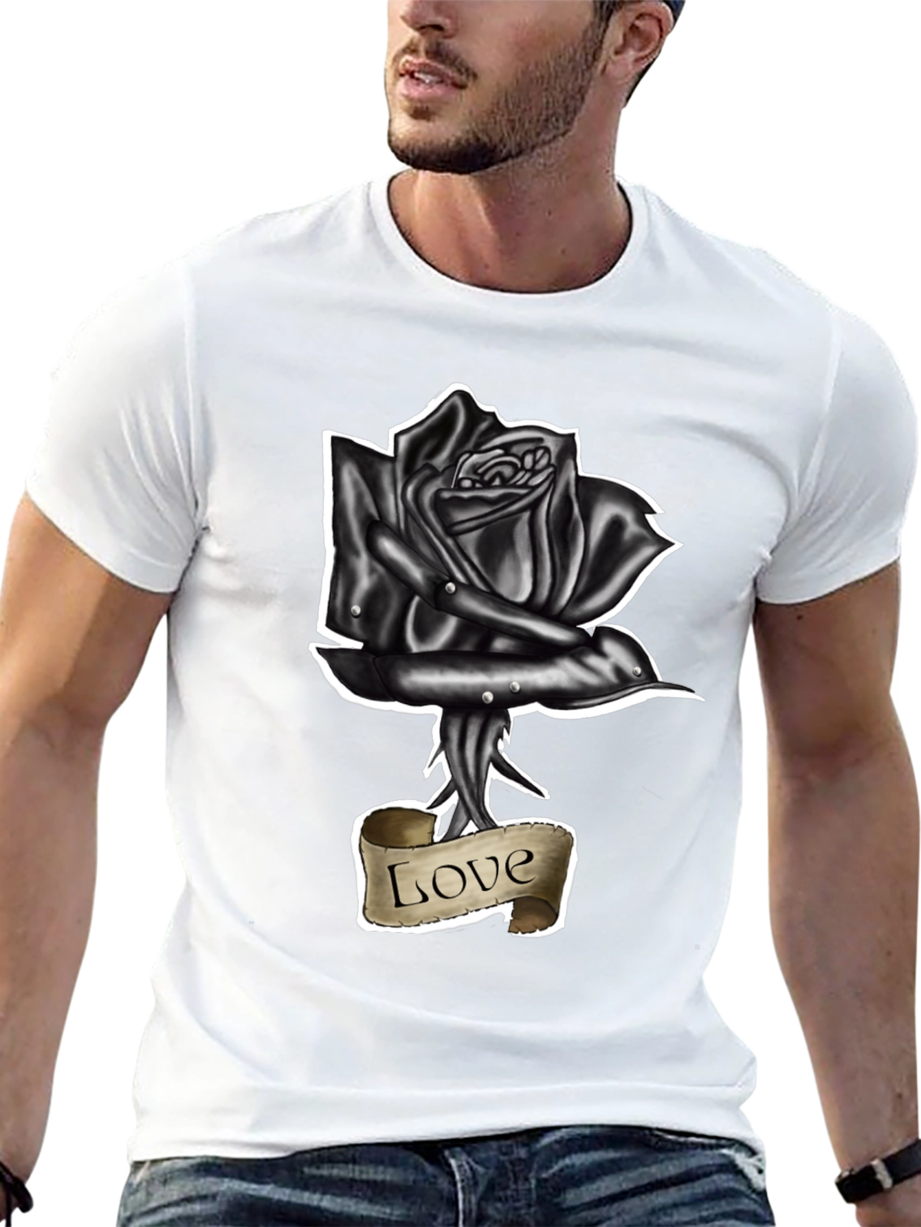 Black Rose Love Tattoo Graphic T-Shirt