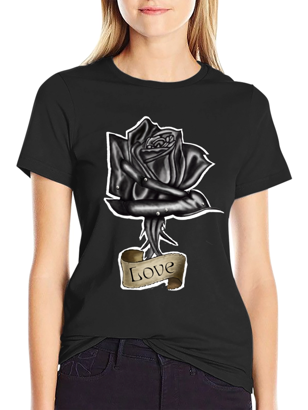 Black Rose Love Tattoo Graphic T-Shirt