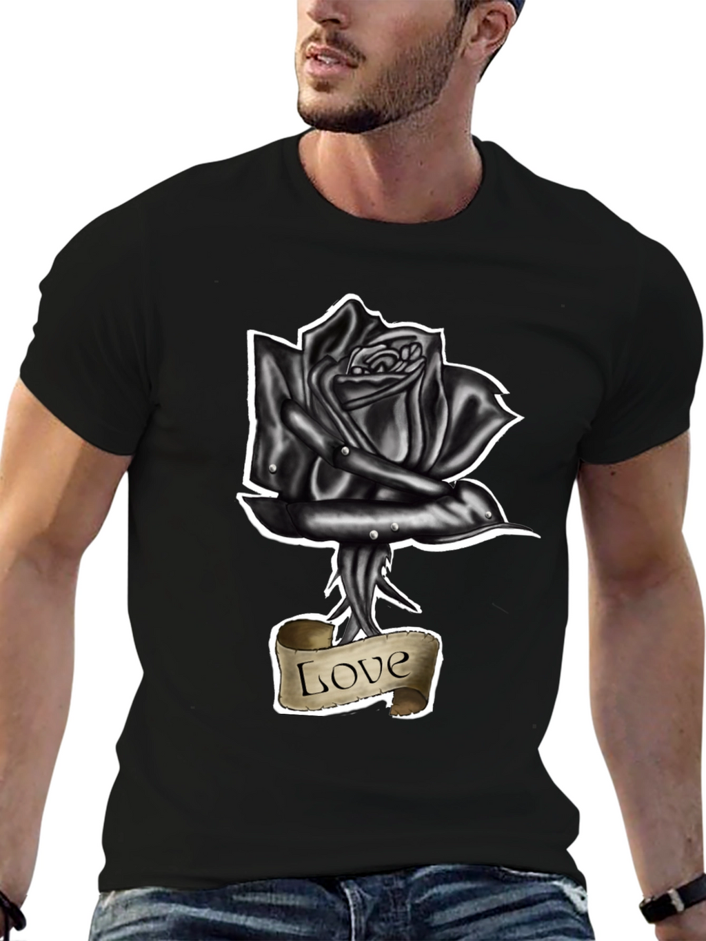 Black Rose Love Tattoo Graphic T-Shirt