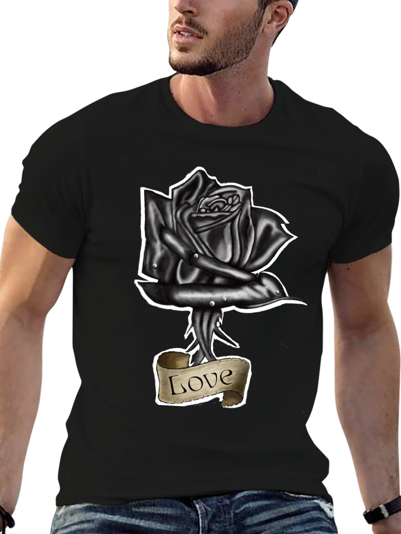 Black Rose Love Tattoo Graphic T-Shirt