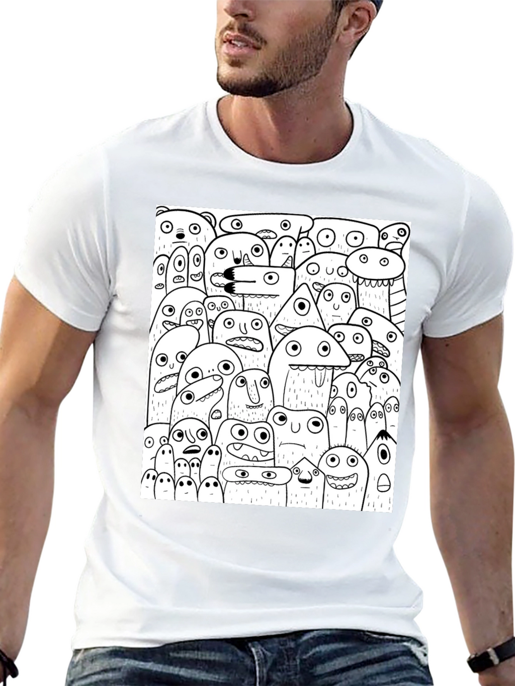 Monster Doodle Graphic Tee - Black Cotton