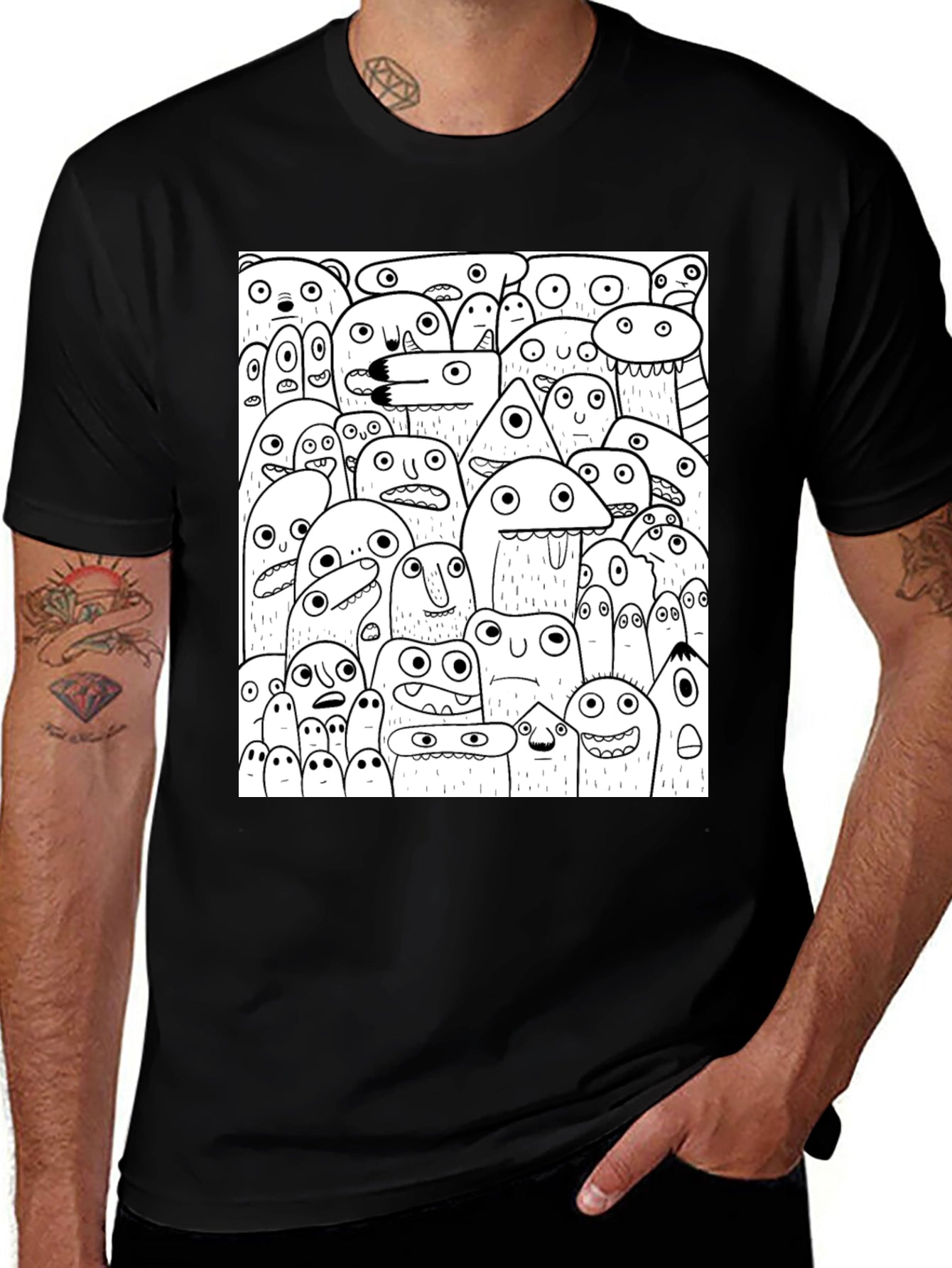 Monster Doodle Graphic Tee - Black Cotton
