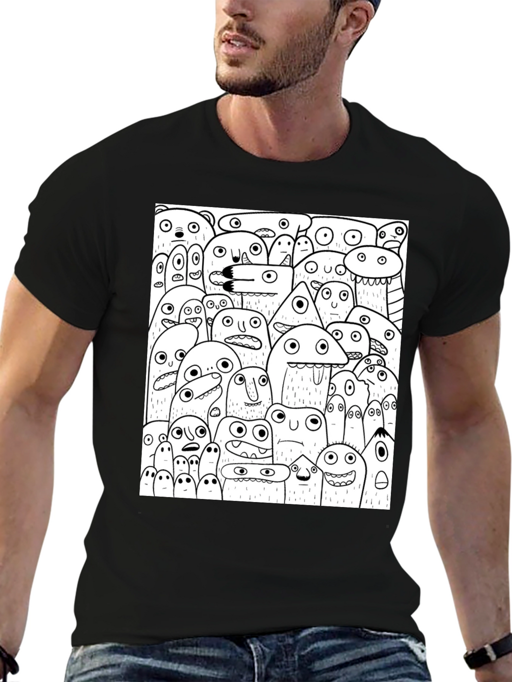 Monster Doodle Graphic Tee - Black Cotton